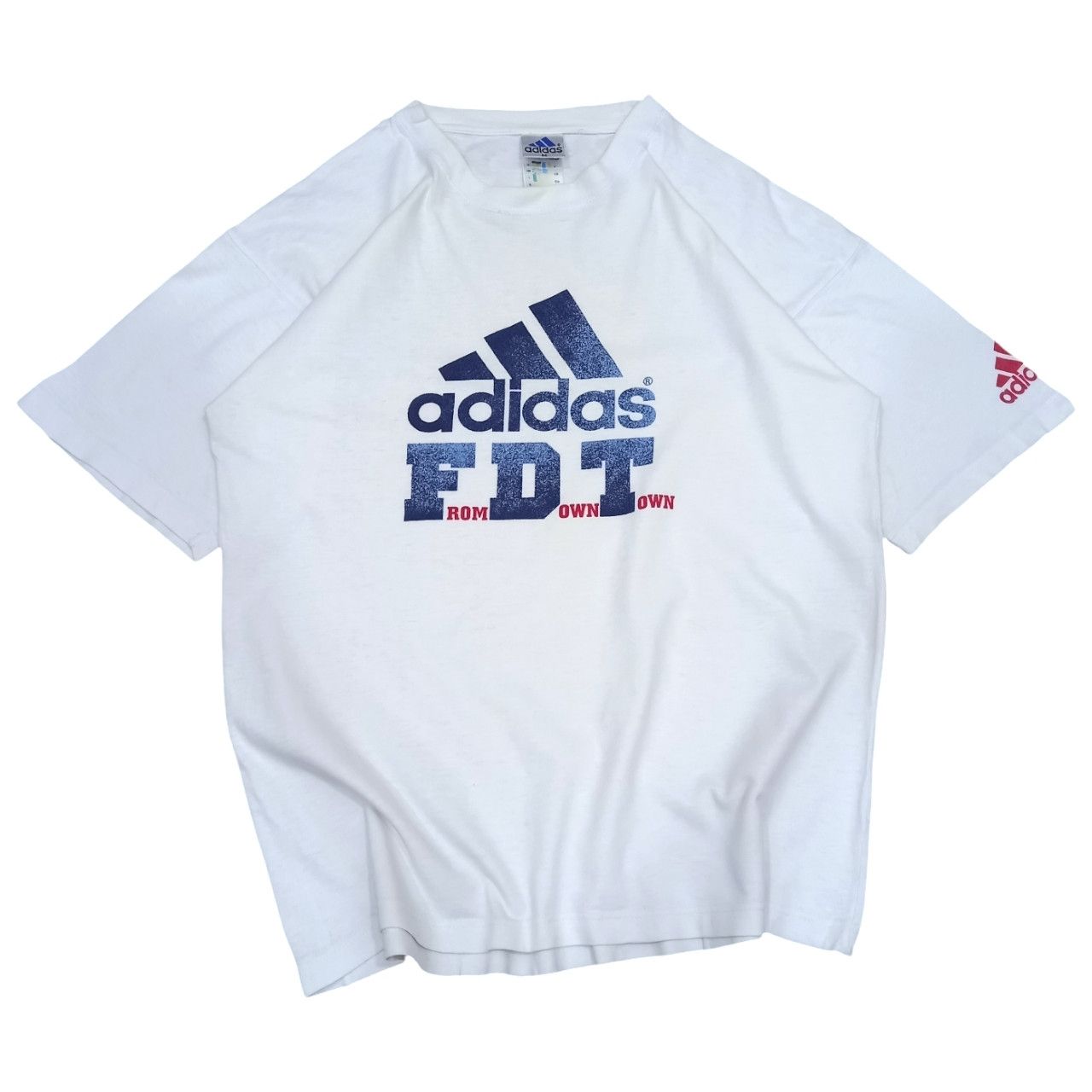 Adidas × Vintage Rare! Vintage 90s Adidas "From Down Town" Big Spellout Tee Size US M / EU 48-50 / 2 - 1 Thumbnail