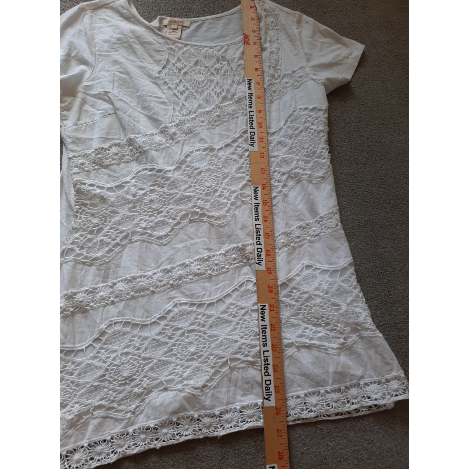 Vintage Sundance Shirt Womens Small White Short Sleeve Cotton Blouse Asymmetrical Crew Neck Top Size S / US 4 / IT 40 - 3 Thumbnail