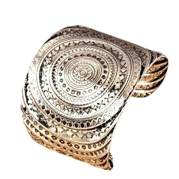 Other Aztec Inspired Silver Cuff Adjustable Boho Western Theme Sub Size ONE SIZE - 1 Thumbnail