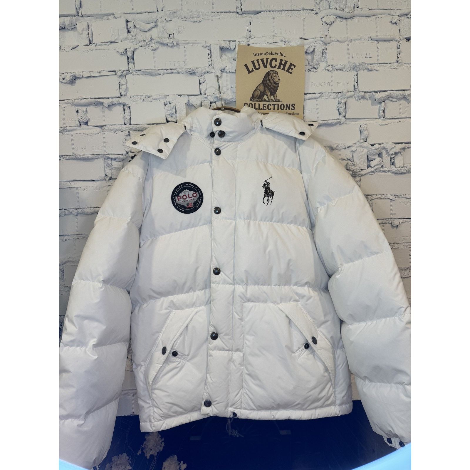 Polo Ralph Lauren Puffer Jacket White Winter Parka Patch