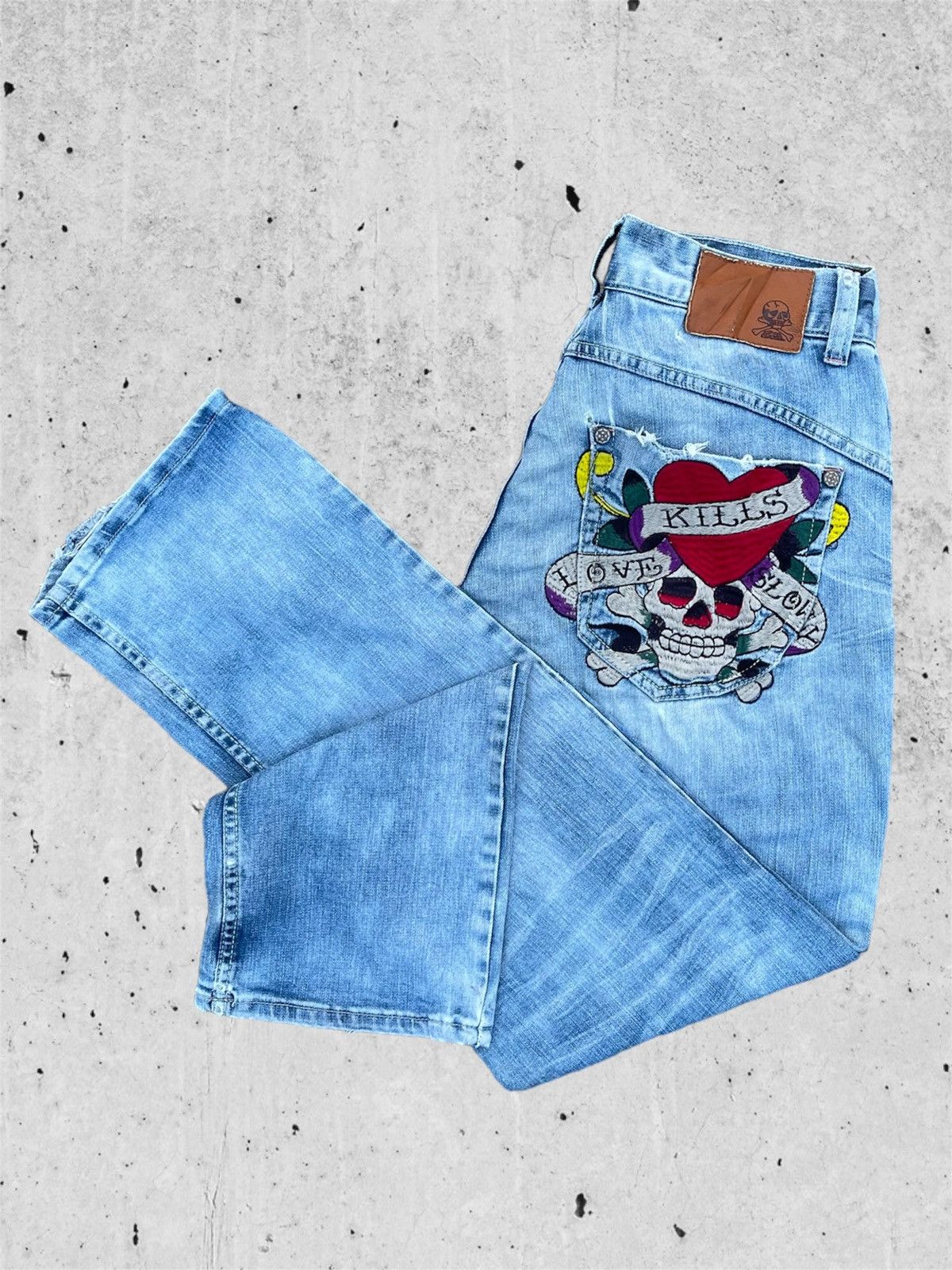 Ed Hardy × Jean 🔥 Ed Hardy Blue Distressed Denim Streetwear W31🔥 Size US 31 - 21 Thumbnail