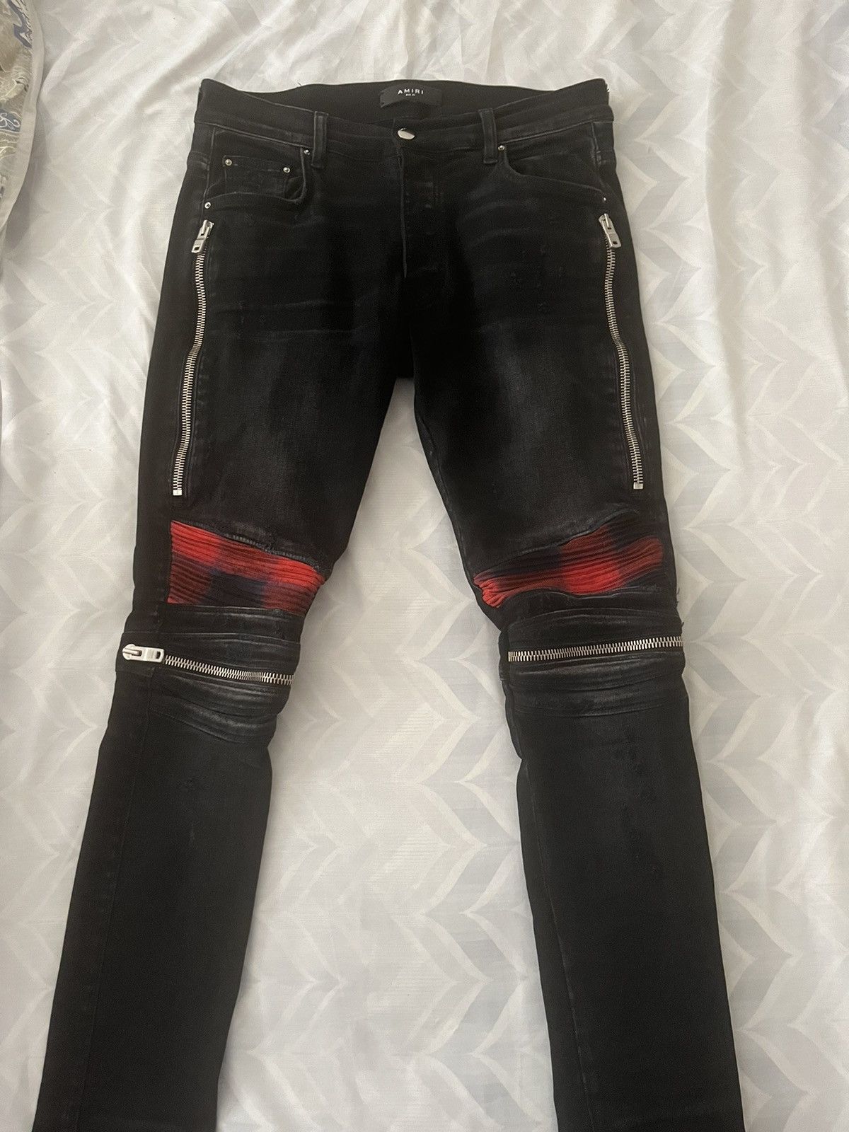 image of Amiri Mx2 Plaid Patch Jeans in Black, Men's (Size 30)