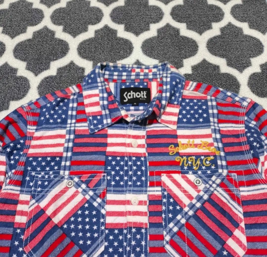 Schott SCHOTT American Flag Flanel Shirt Size US M / EU 48-50 / 2 - 2 Thumbnail