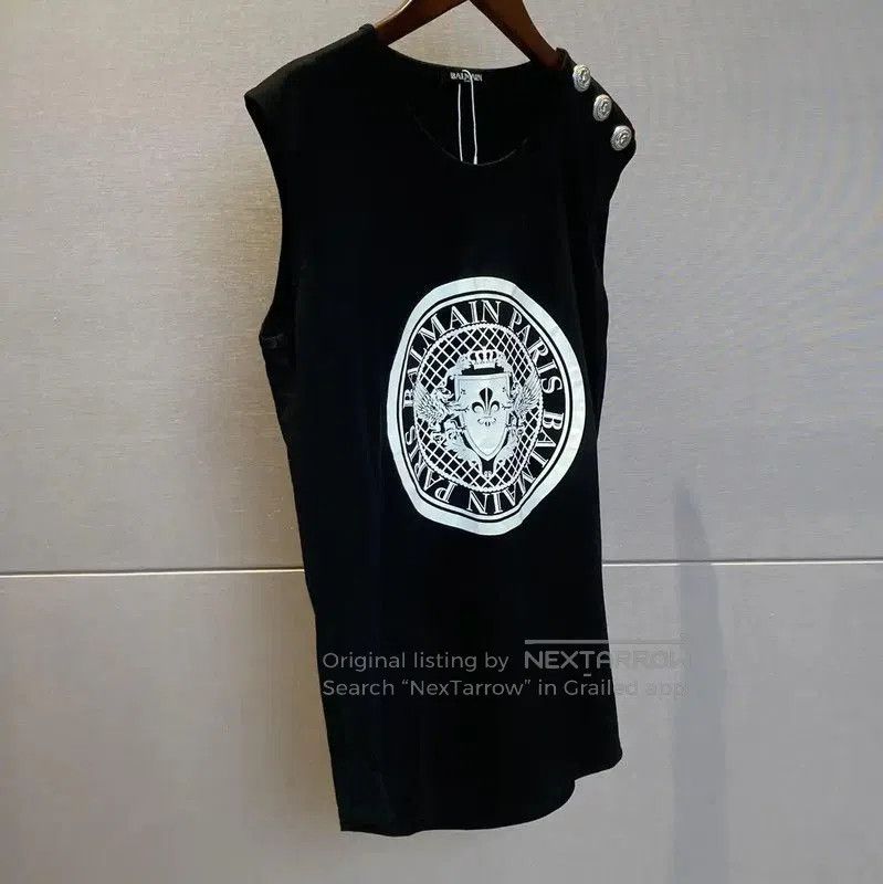 Balmain Balmain Black Cotton Graphic Sleeveless T-Shirt . Size S / US 4 / IT 40 - 3 Thumbnail