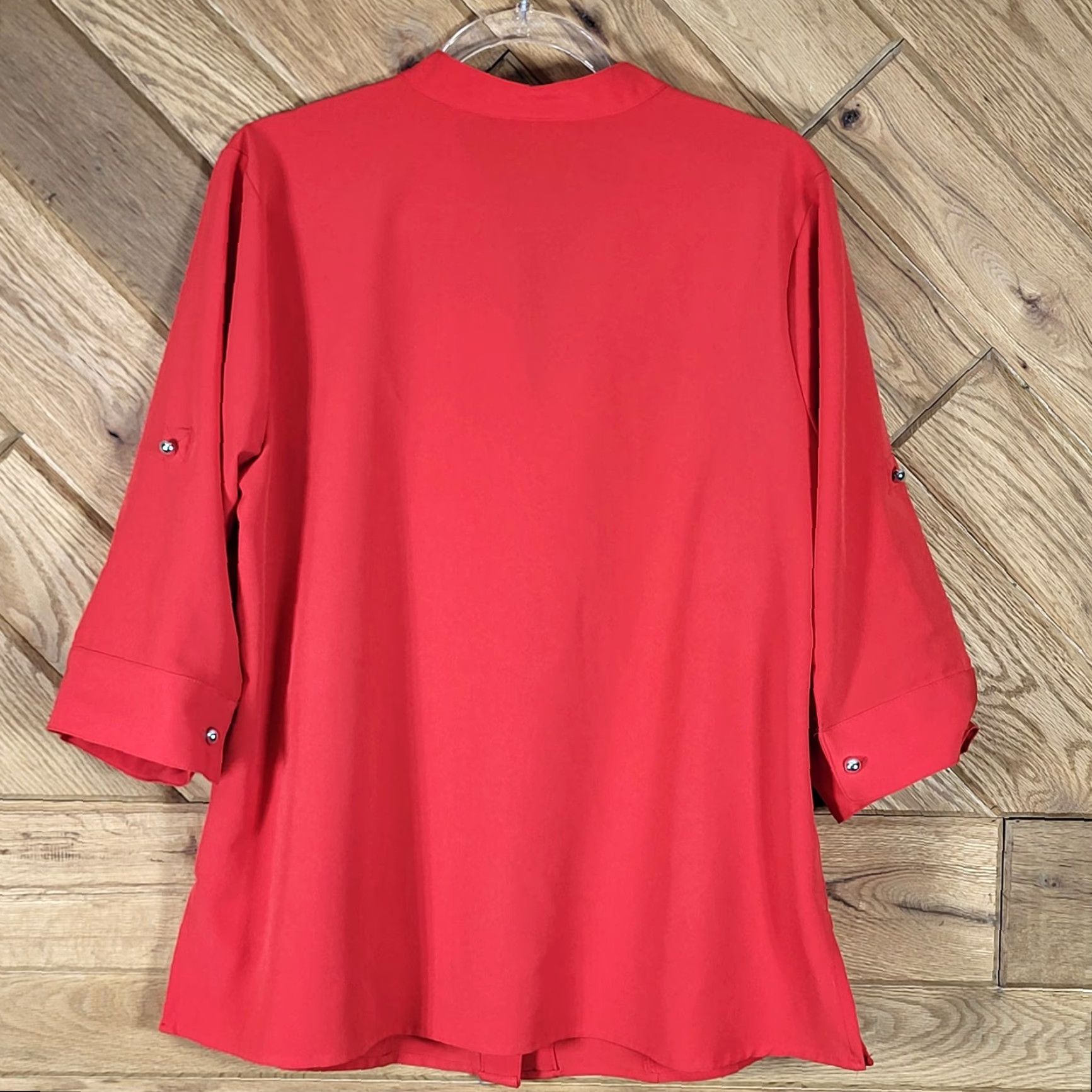 Vintage Kathy Che Blouse Shirt Red Button Front Tab Sleeve 14W Plus Size Women Formal Business Size XL / US 12-14 / IT 48-50 - 5 Thumbnail