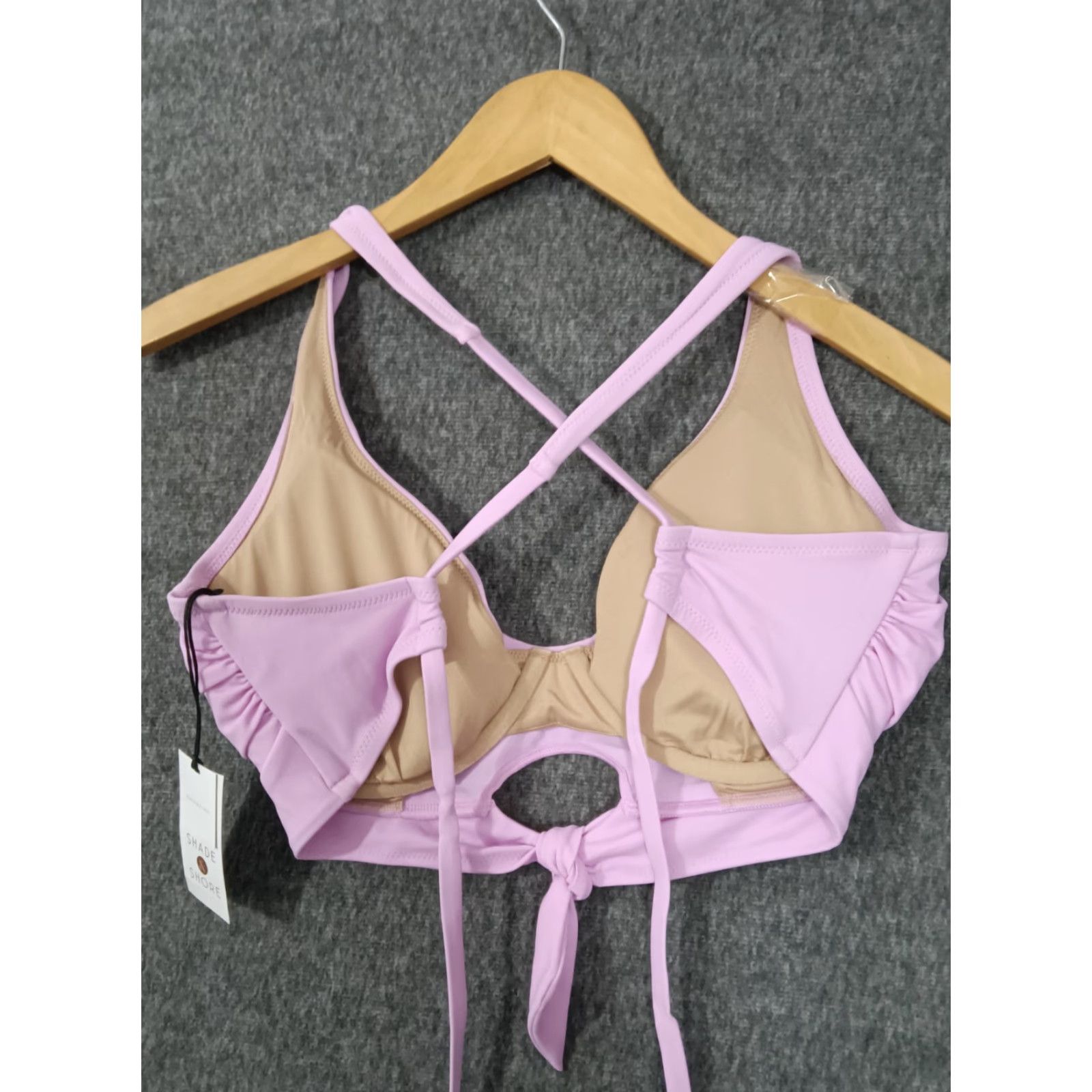 Vintage Shade & Shore Purple Front Keyhole Bikini Top 34DD Padded Nylon Polyester Spaghetti Strap Lined Women Beach 90s Theme Mens Womens Size XXS / US 00 / IT 34 - 2 Thumbnail