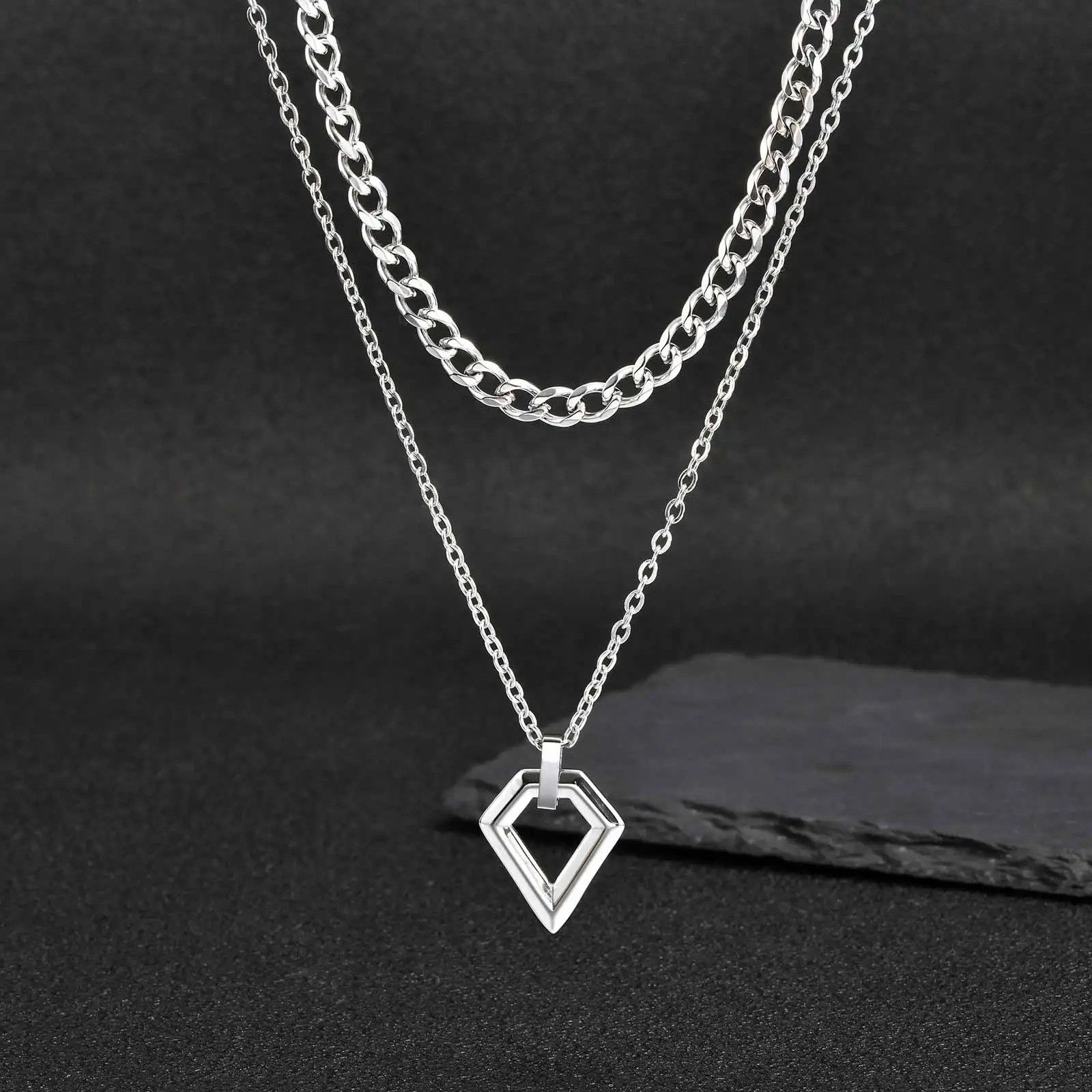 Jewelry Geometry Pendant Necklace Set (2pcs) Size ONE SIZE - 3 Thumbnail