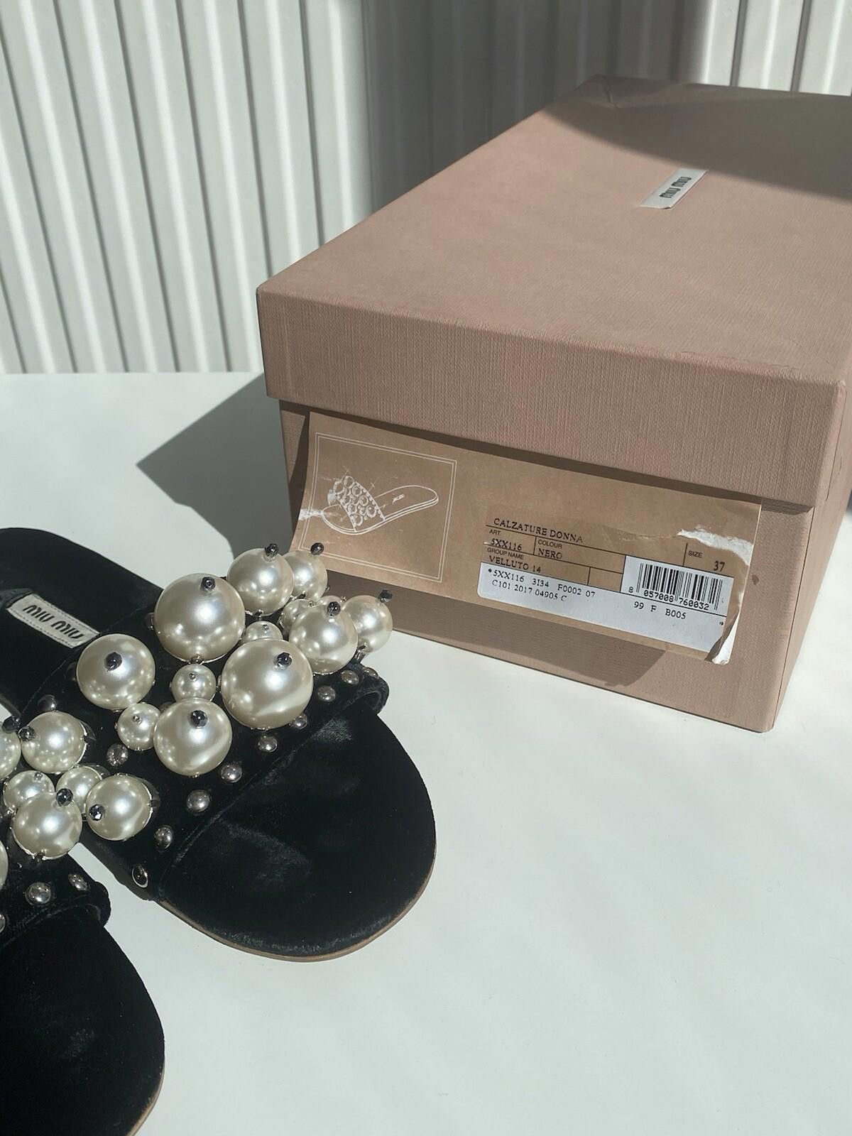 Miu Miu Miu Miu Velvet Slide Flats Embellished Pearly Women US6.5 Size US 4 / IT 34 - 8 Thumbnail