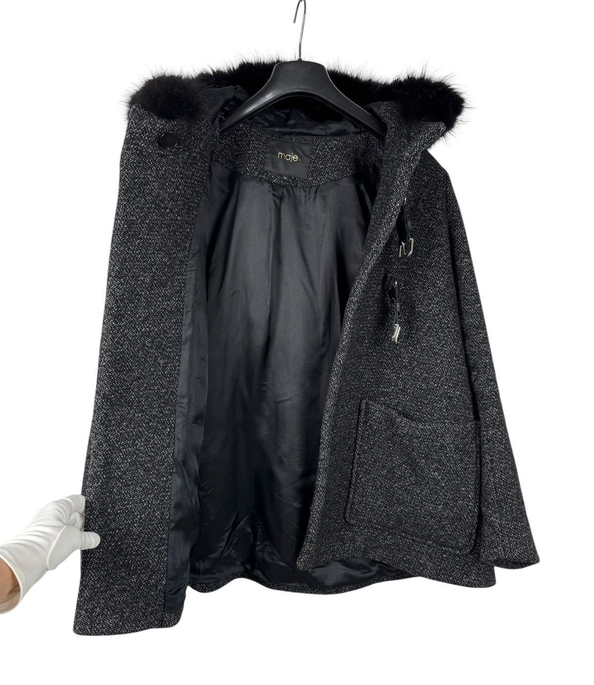 Maje Maje H13 Domino Wool Duffle Coat Fur Coyote Trim size 36 Size XS / US 0-2 / IT 36-38 - 12 Thumbnail