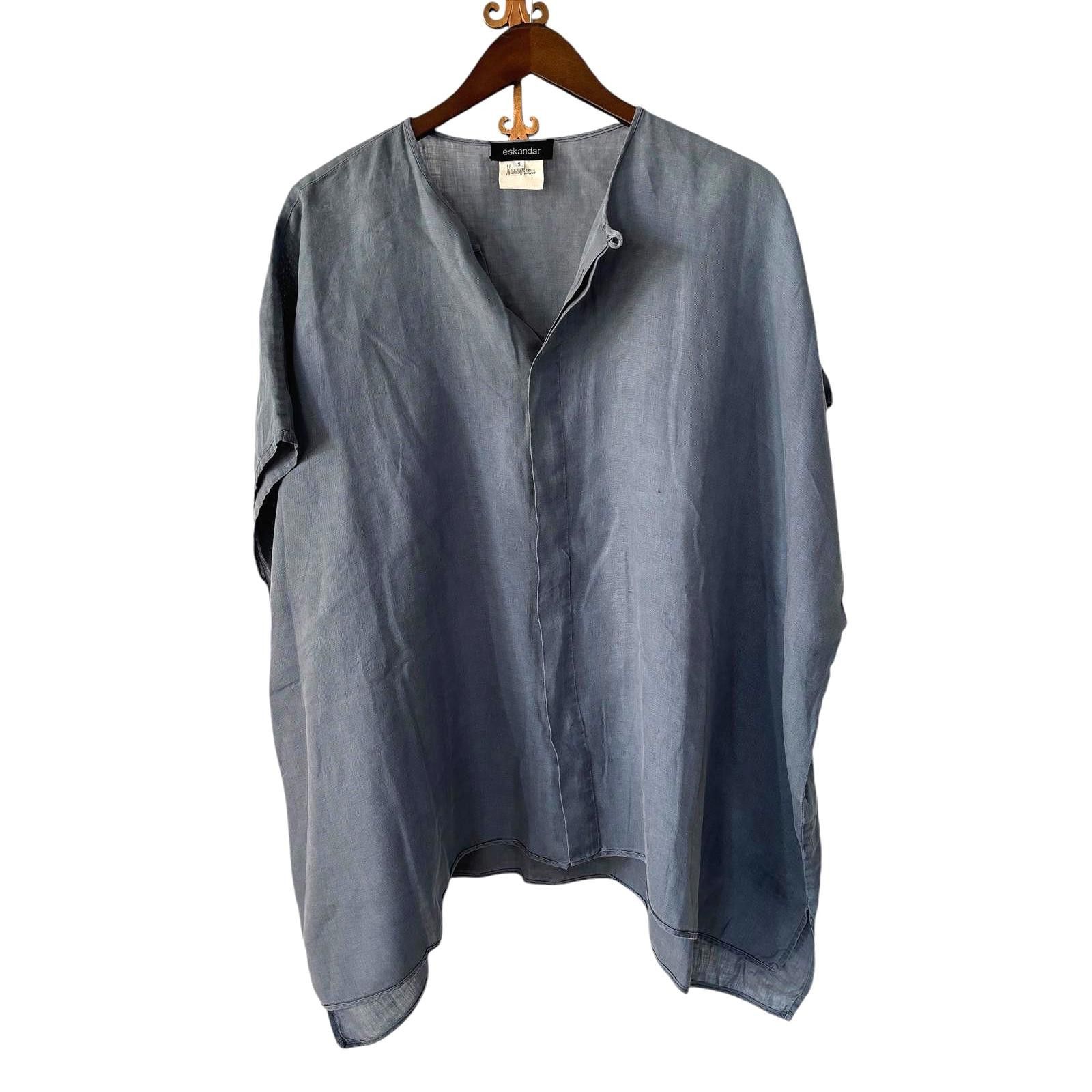 Designer Eskandar Navy 100% Linen Oversized Boxy Lagen Look Pullover Size ONE SIZE - 1 Thumbnail