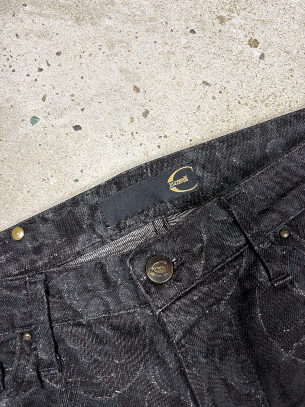 Just Cavalli 2000s Just Roberto Cavalli Abstract Floral Print Black Jeans Size 30" / US 8 / IT 44 - 10 Thumbnail