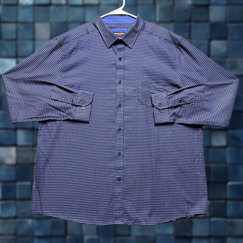 Johnston & Murphy Johnston & Murphy Shirt Mens 2XL Blue Geometric Button-Up Cotton Size US XXL / EU 58 / 5 - 1 Thumbnail