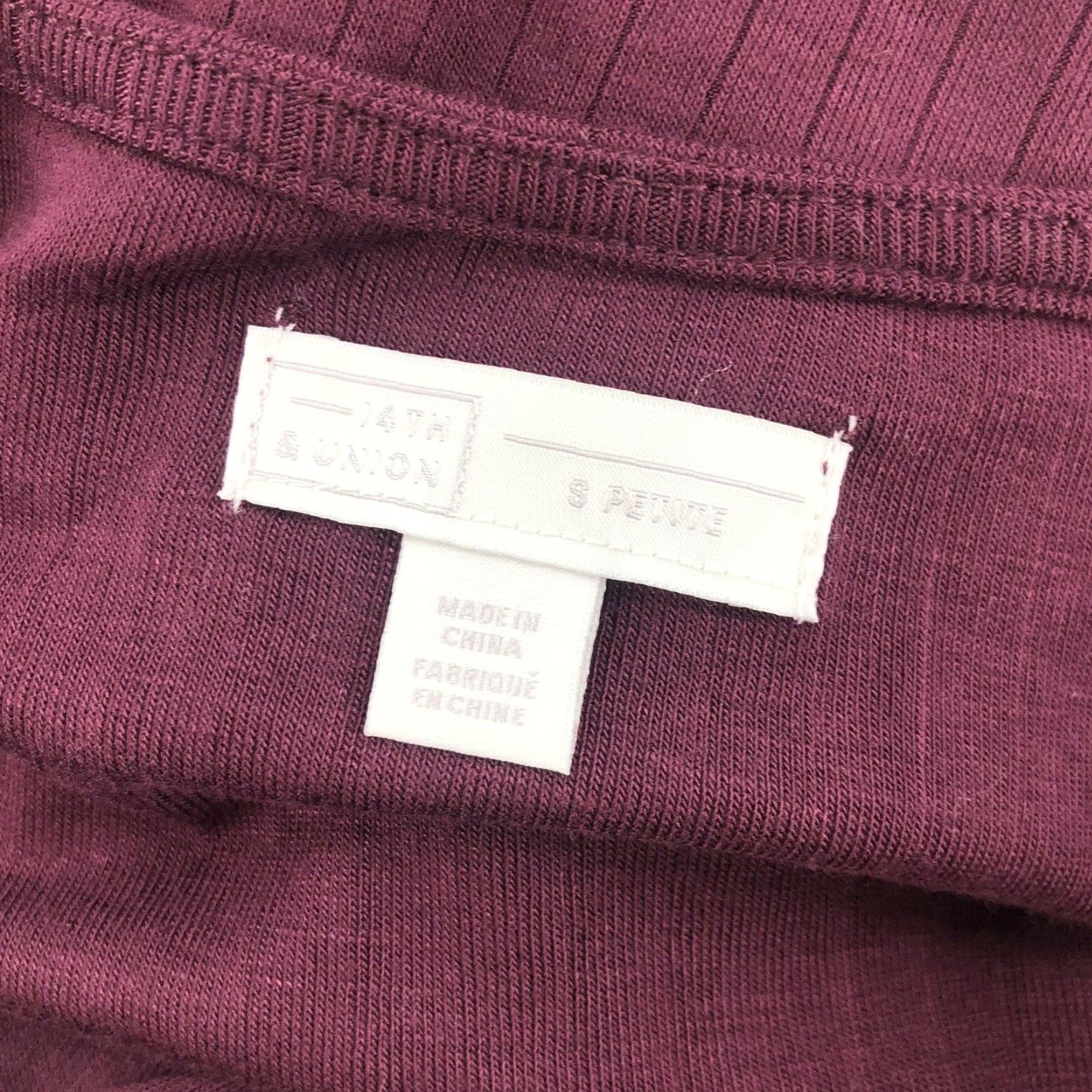 Vintage 14th Union Shirt Petite PS Burgundy Long Sleeve Ribbed Tie Front V-Neck Top Size S / US 4 / IT 40 - 3 Thumbnail