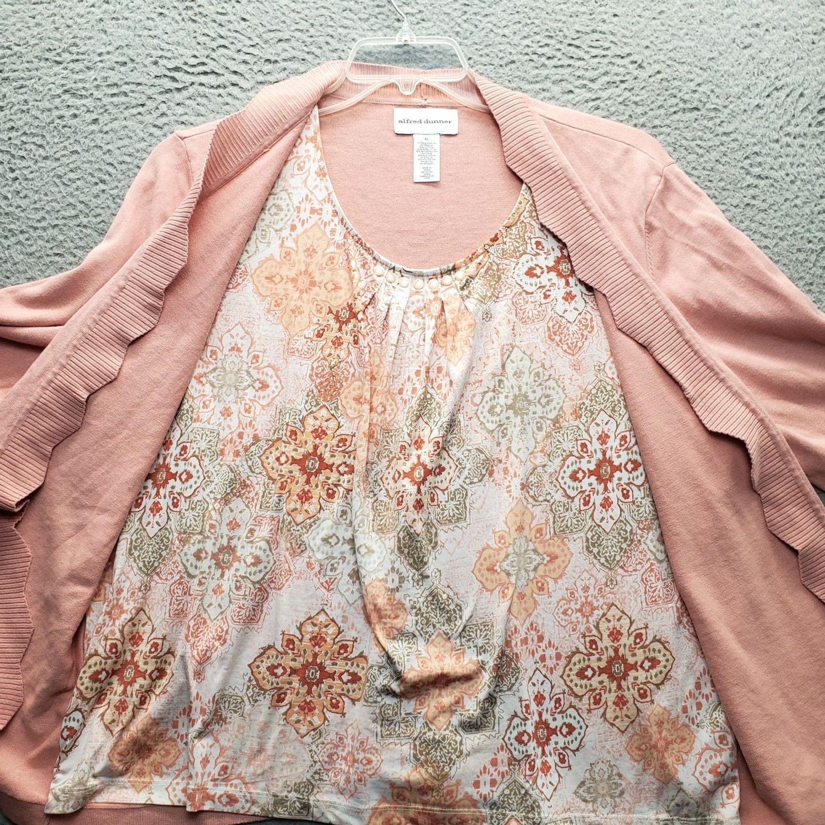 Vintage Alfred Dunner Cardigan Womens XL Pink Floral Pleat Edge Scalloped Edge Detail Vintage: No Size XL / US 12-14 / IT 48-50 - 8 Thumbnail