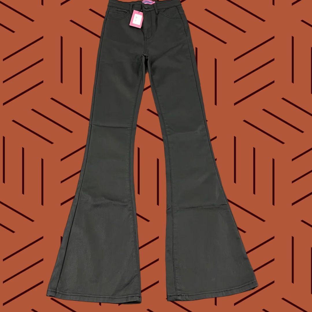 Vintage Edikted Luna Jeans Womens Small 34" Black Faux Leather Flare Stretch Goth NEW Size 28" / US 6 / IT 42 - 1 Thumbnail