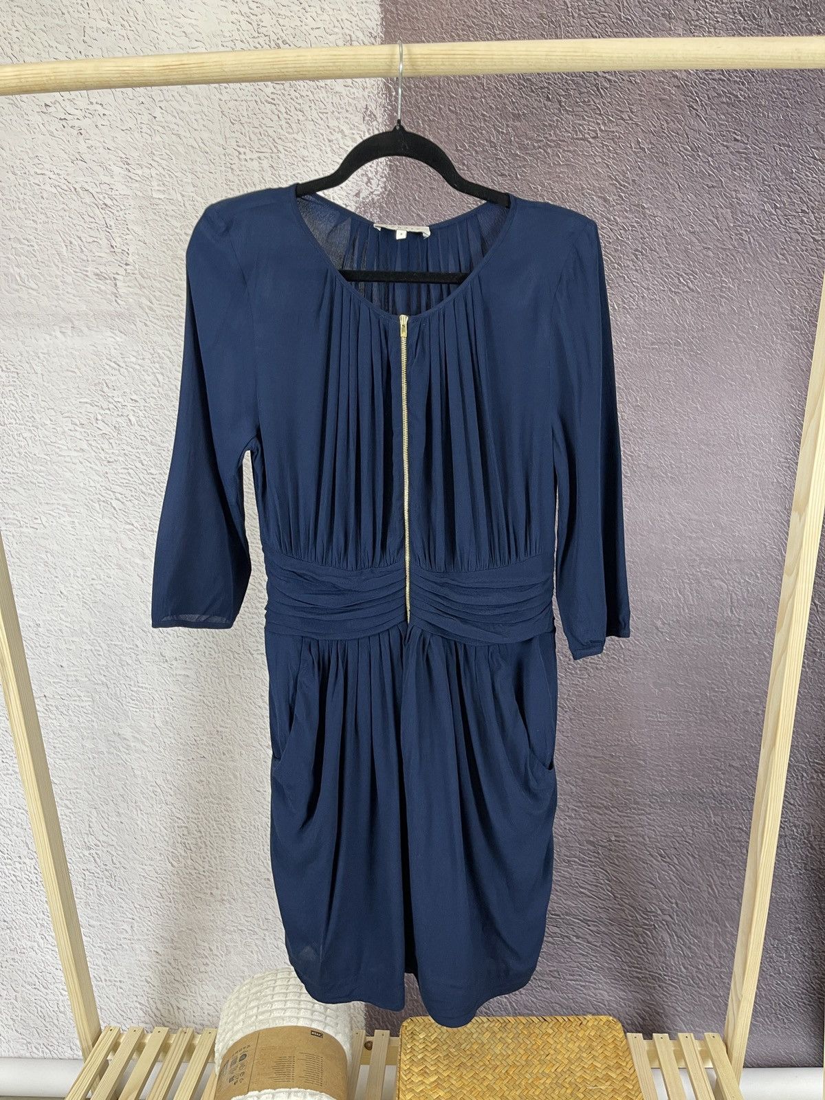 Sandro Sandro Paris blue zip midi dress viscose Size L / US 10 / IT 46 - 1 Thumbnail