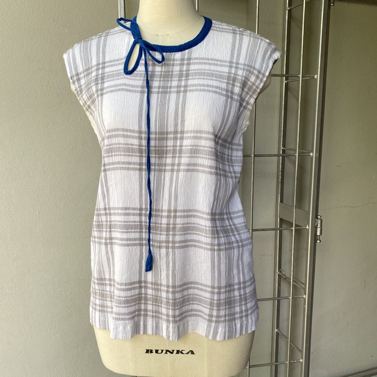 Tsumori Chisato Tsumori Chisato Blue Trim Bow Tie Sleeveless Blouse Size M / US 6-8 / IT 42-44 - 6 Thumbnail