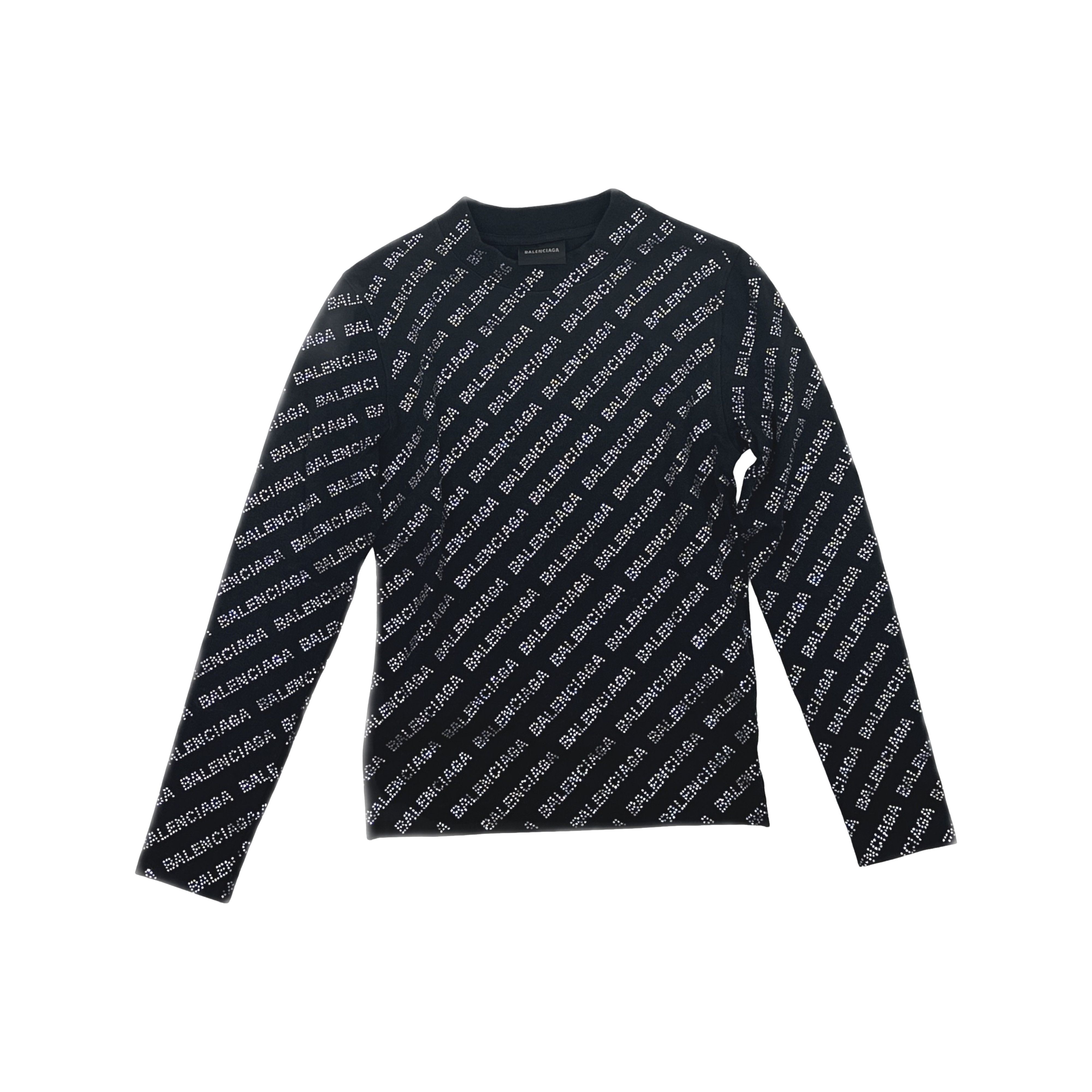 Balenciaga Balenciaga Sequined Logo Long Sleeve T-Shirt XS Size US XS / EU 42 / 0 - 1 Thumbnail