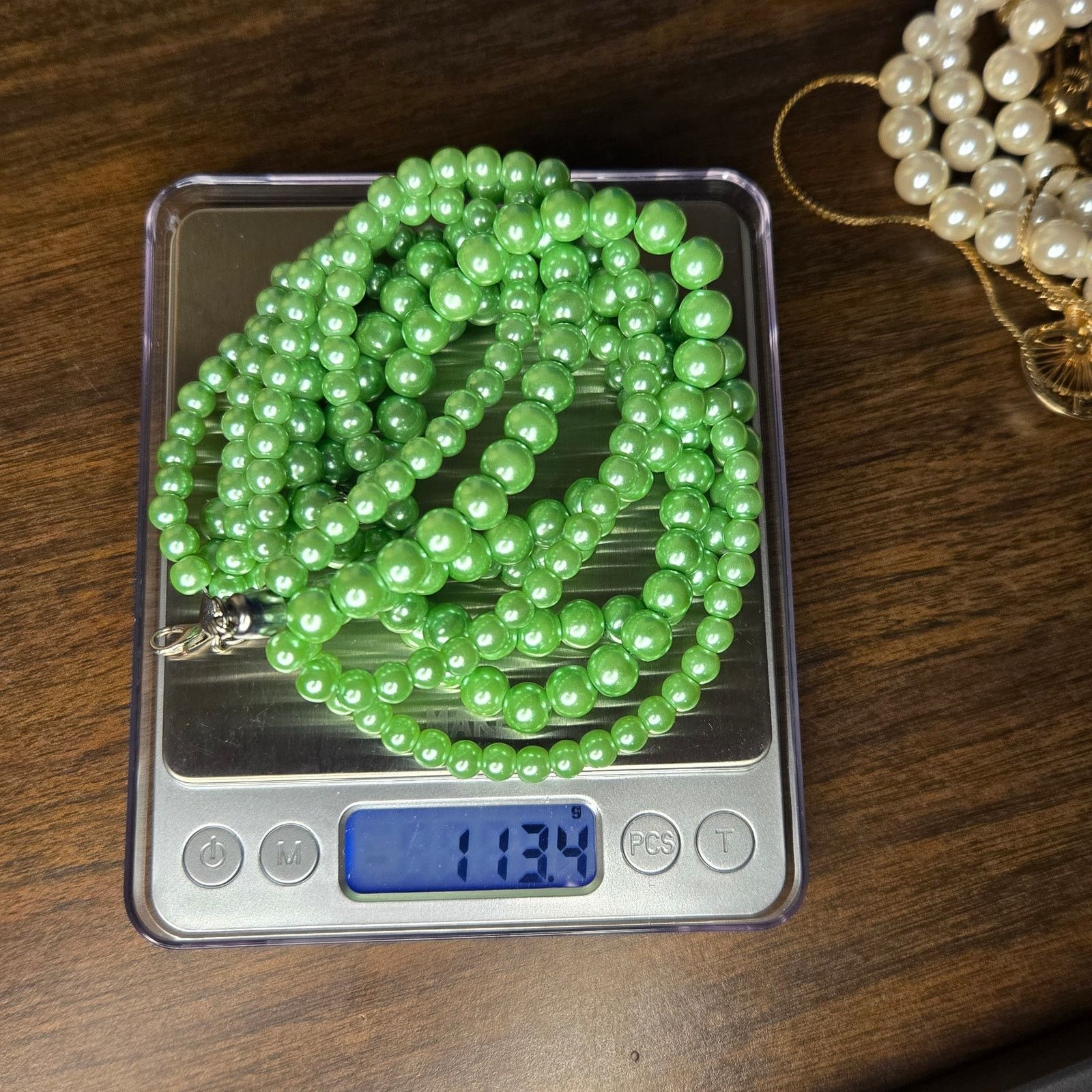 Vintage Vintage Triple Strand Green Faux Pearl Statement Necklace Size ONE SIZE - 7 Thumbnail