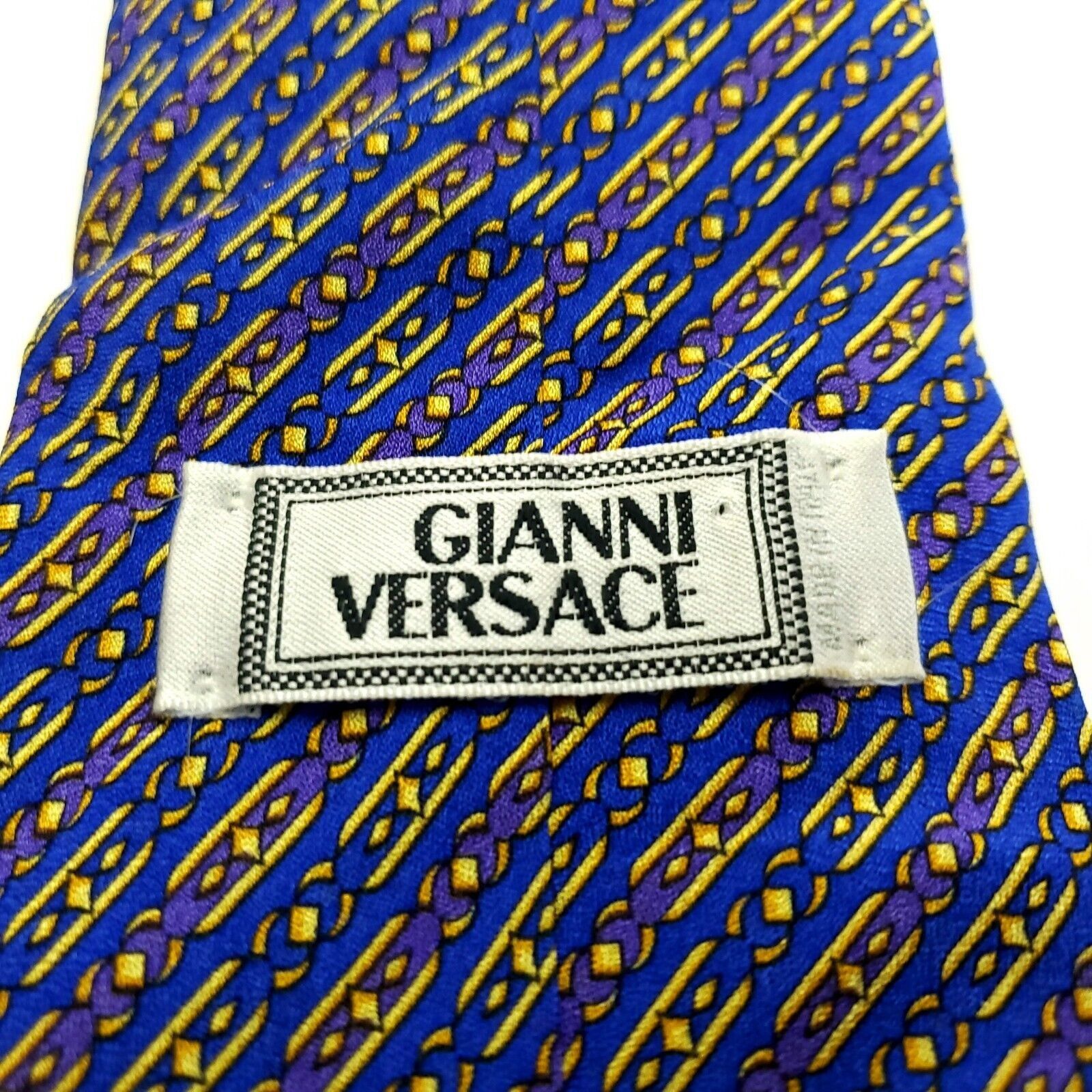 Versace Gianni Versace Blue Print Geometric Short Silk Tie Size ONE SIZE - 3 Thumbnail