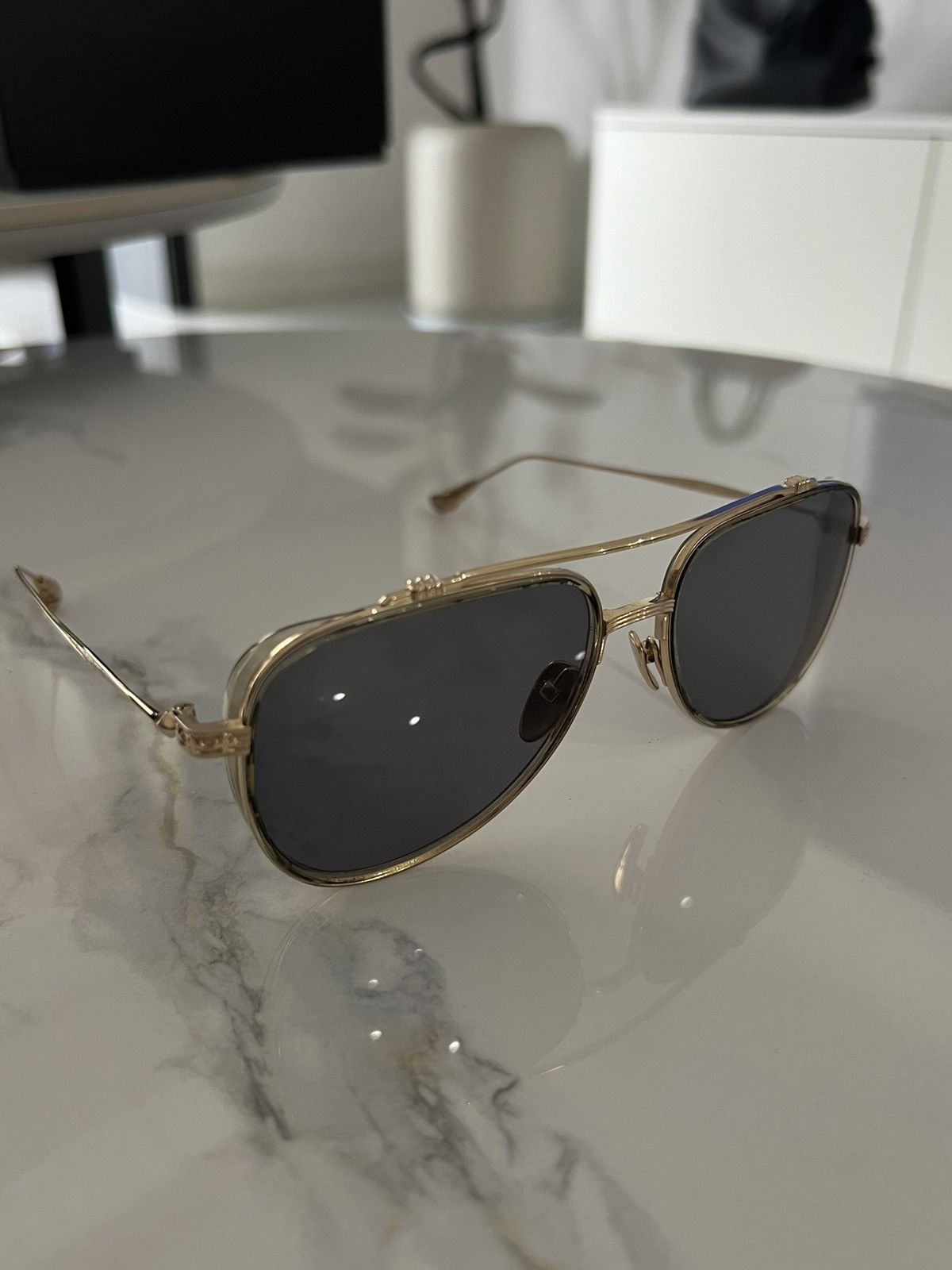 Chrome Hearts Chrome Hearts „Whisker Biscuit“ Gold Aviator Glasses Size ONE SIZE - 12 Thumbnail