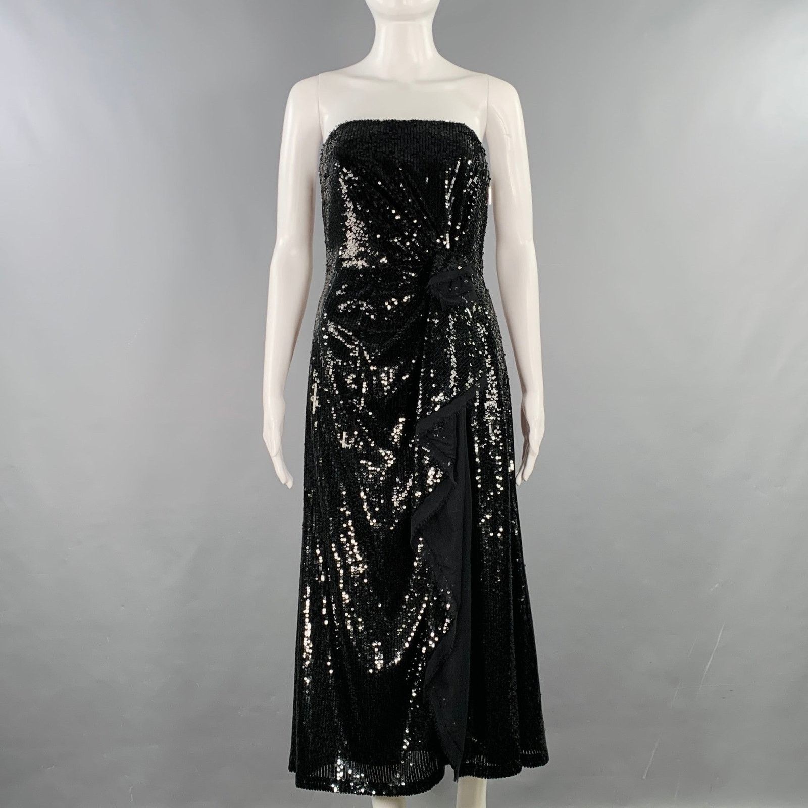 Prabal Gurung PRABAL GURUNG Black Polyester Sequined Strapless Dress Size XS / US 0-2 / IT 36-38 - 1 Thumbnail