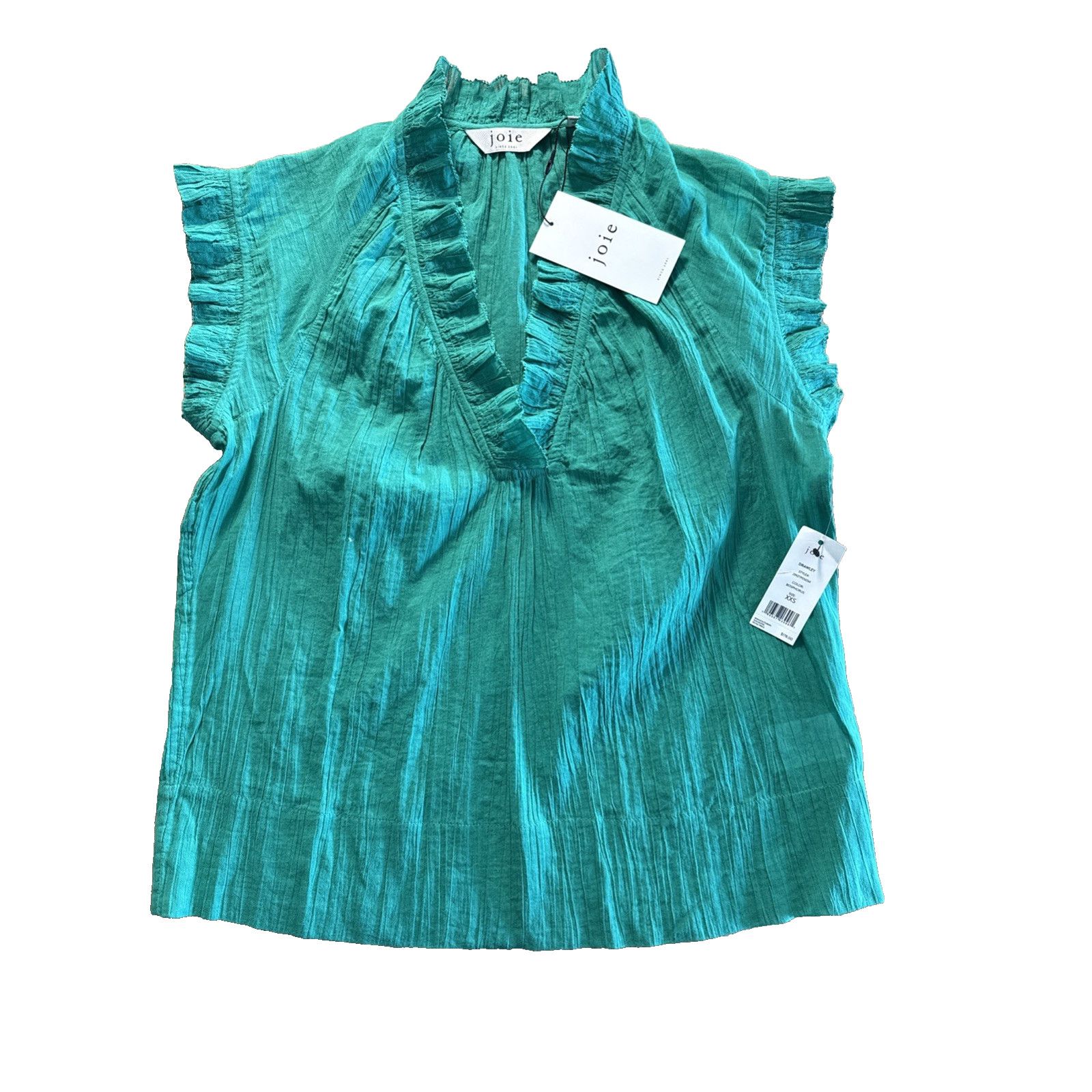 Joie Joie Drawley Cotton Top Women XXS Green Split Neck Ruffle Size XXS / US 00 / IT 34 - 3 Thumbnail
