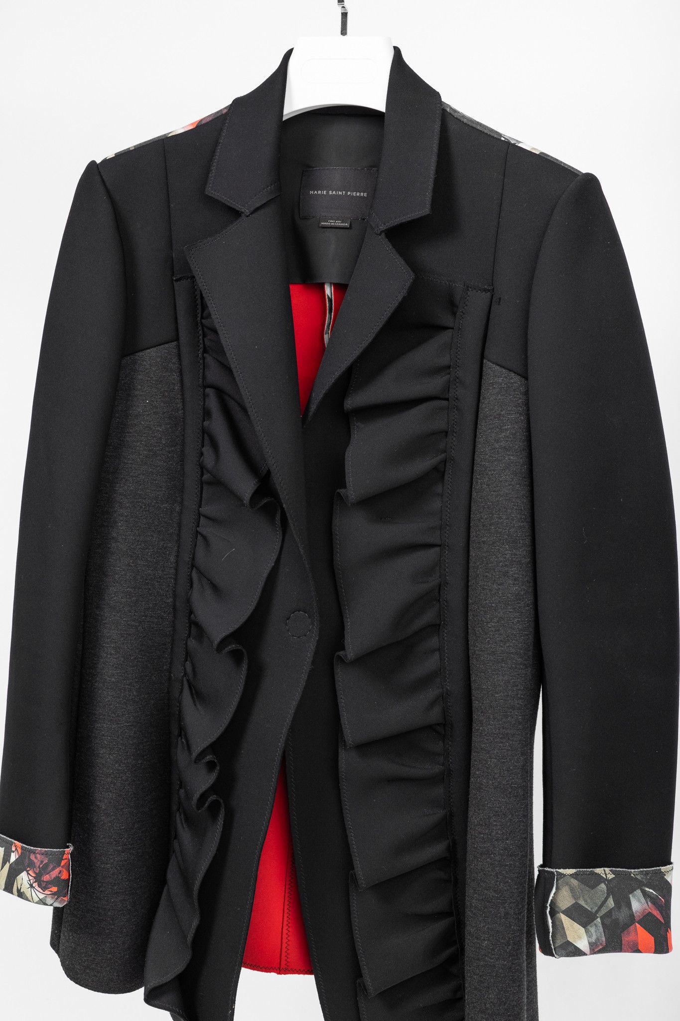 Marie Saint Pierre Marie Saint Pierre Neoprene & Ponte Ruffle Patchwork Blazer Size L / US 10 / IT 46 - 3 Thumbnail
