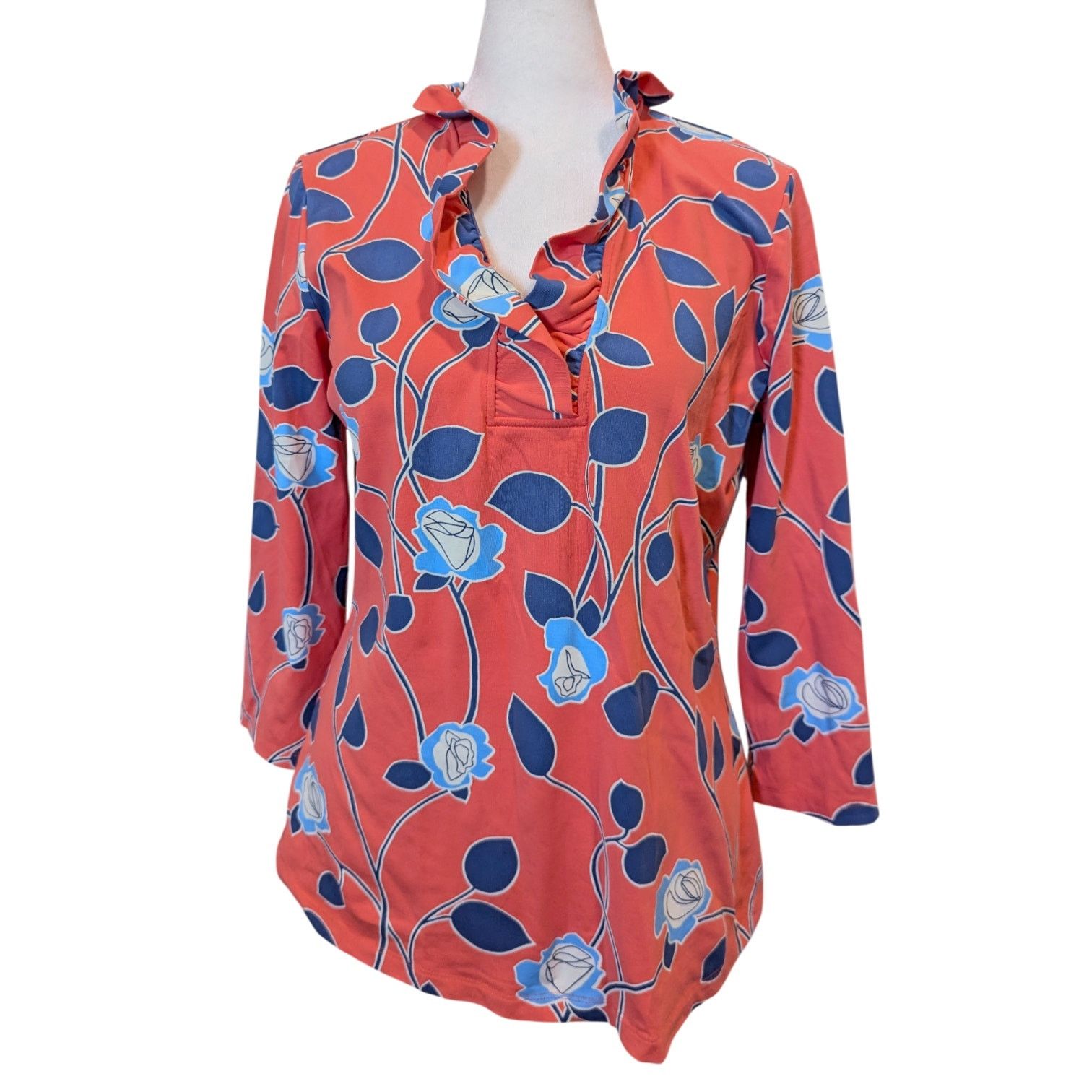 J.McLaughlin J. Mclaughlin Durham Ruffle Top 3/4 Sleeve Coral Blouse Size M / US 6-8 / IT 42-44 - 1 Thumbnail