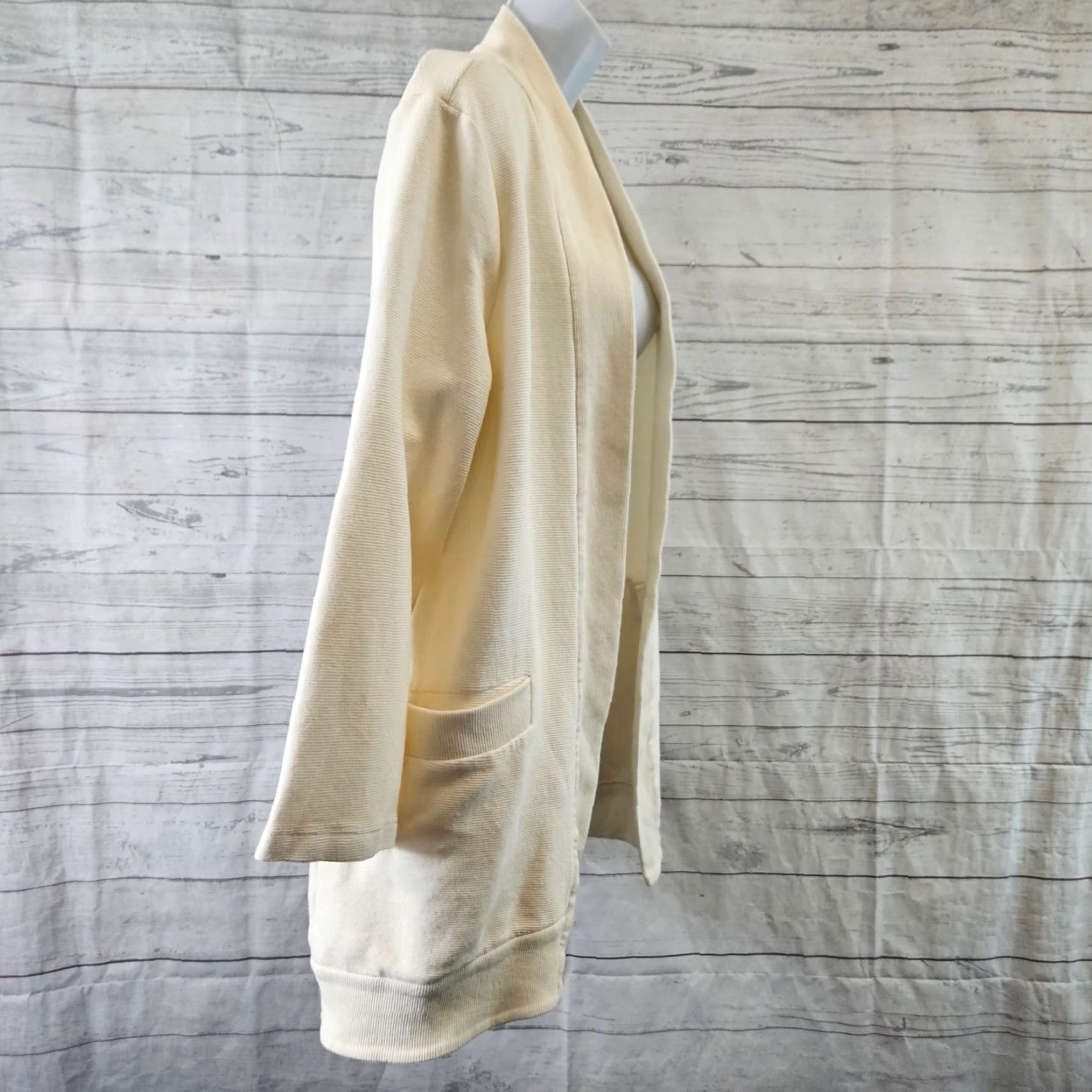 Eileen Fisher Eileen Fisher Womens Open Front Cardigan Sz Medium Cream Organic Cotton Ribbed Size M / US 6-8 / IT 42-44 - 3 Thumbnail