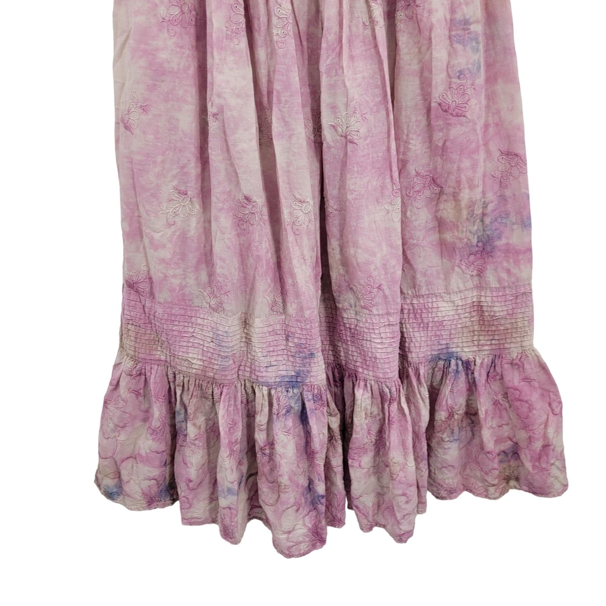 Anthropologie Anthropologie Maxi Skirt S Pink Cotton Tie-Dyed Tiered Embro Size 26" / US 2 / IT 38 - 12 Thumbnail