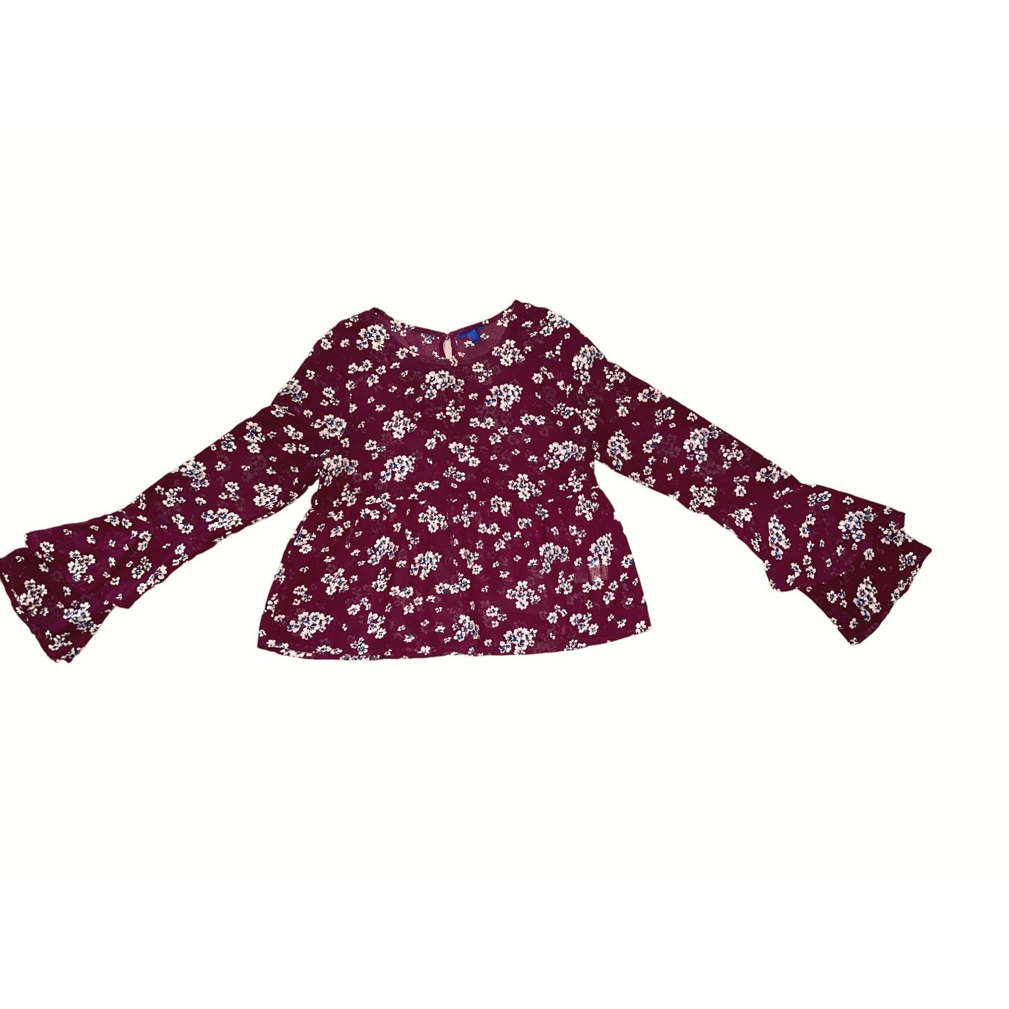 Aeropostale Aeropostale Sheer Floral Chiffon Blouse Size Small Burgundy Size S / US 4 / IT 40 - 9 Thumbnail