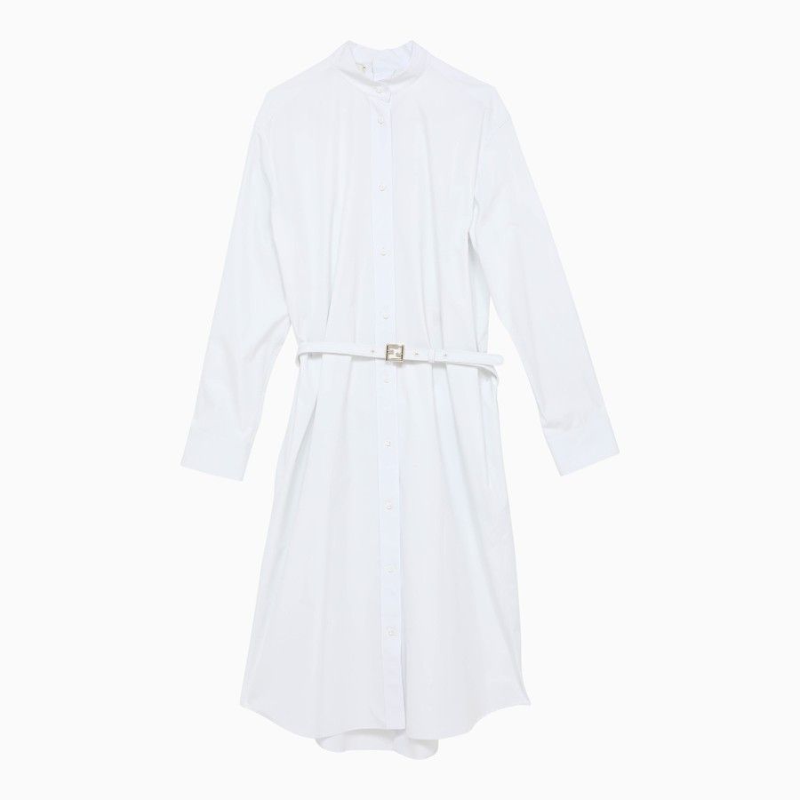 Fendi o1d2blof0824 Cotton Chemisier Dress With Belt in White Size M / US 6-8 / IT 42-44 - 1 Thumbnail