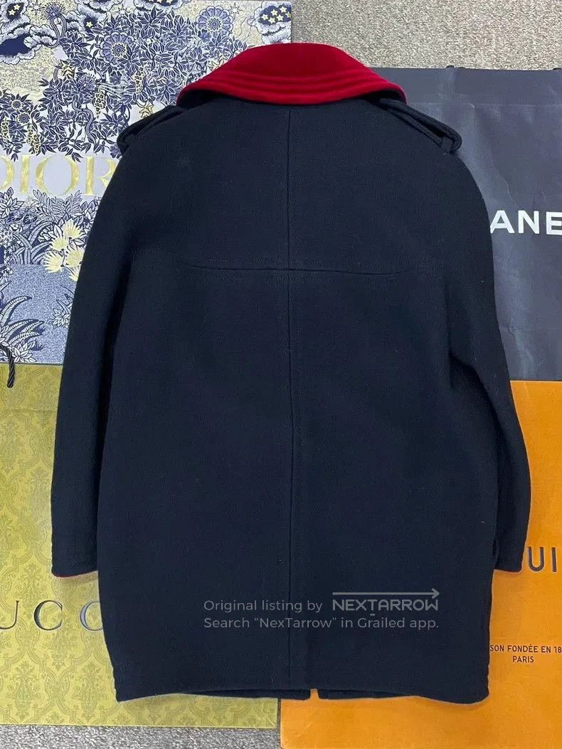 Chanel Chanel Black Wool Coat Red Collar. Size US M / EU 48-50 / 2 - 2 Thumbnail