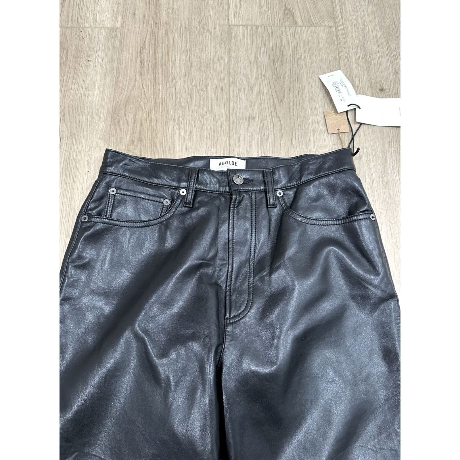 Agolde AGOLDE Black Recycled Leather 90's Pinch Waist Detox Jeans Trousers 29 Size 29" - 4 Thumbnail