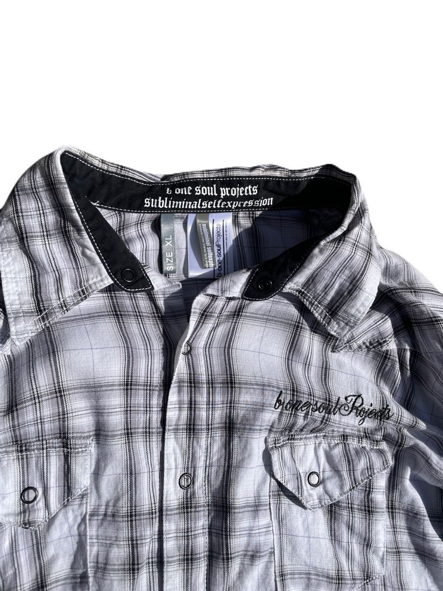 If Six Was Nine 2000s Japanese archive Vkei Poem Plaid Shirts Gyaruo Y2K Size US M / EU 48-50 / 2 - 6 Thumbnail
