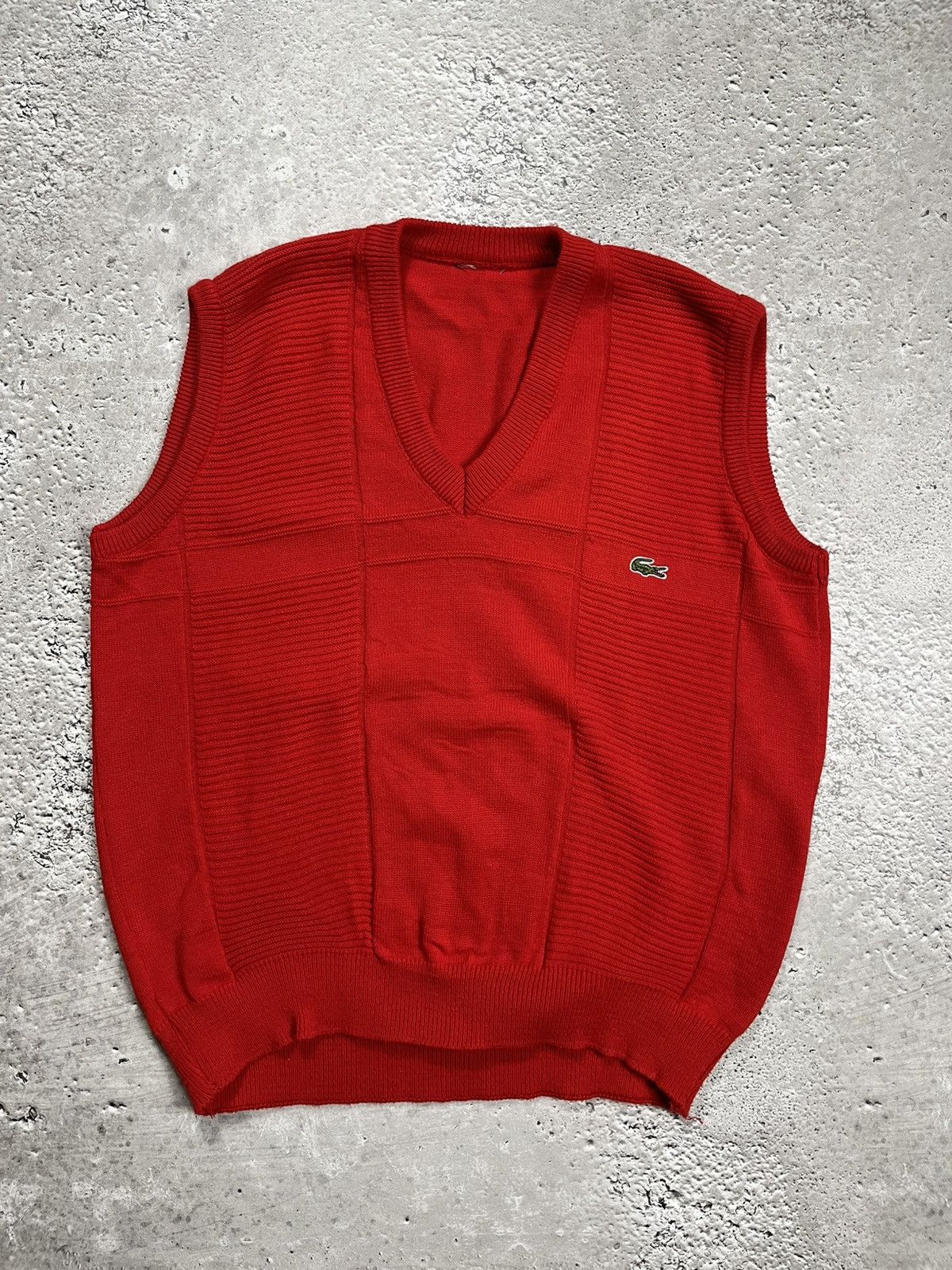 Vintage Lacoste Red Knit Sweater Vest Crocodile Logo