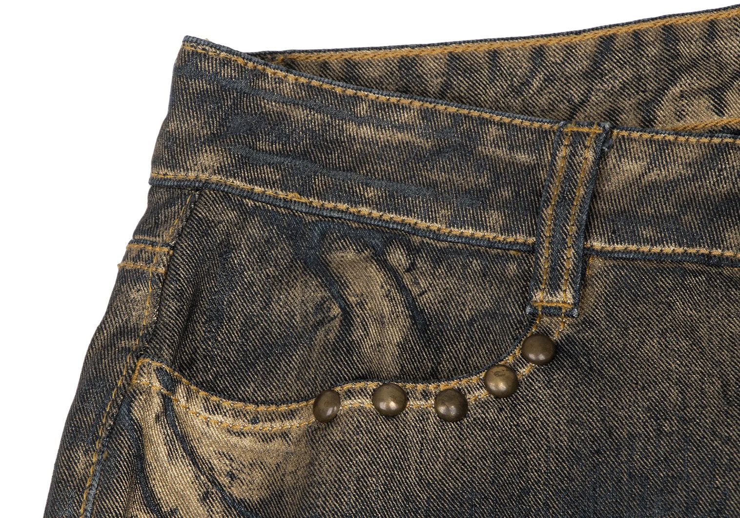 Jean Paul Gaultier Gold Paint Studded Zip Hem Denim in Indigo Gold 30 Size US 30 / EU 46 - 4 Thumbnail