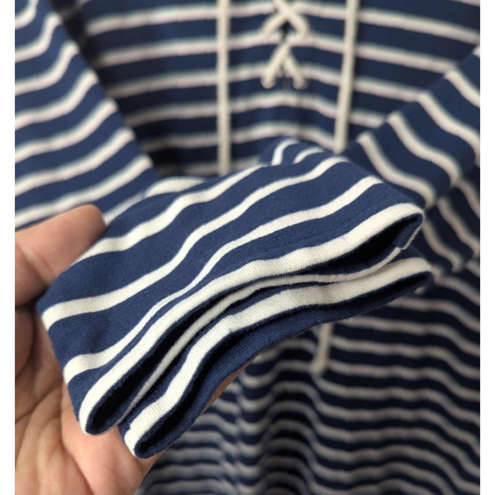 NYDJ NYDJ Shirt Women PXL Navy Striped Lace Up Long Sleeve V-Neck T-Shirt - Blue, Polyester Viscose Elastine Knit, Soft, Stretch, Unlined, Relaxed Fit Size XL / US 12-14 / IT 48-50 - 3 Thumbnail