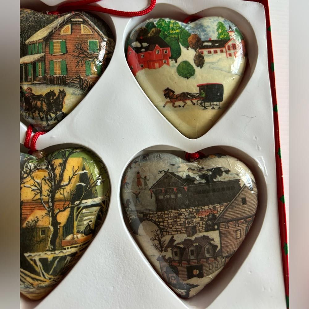 Designer Vintage Paper Mache Heart Ornaments Size ONE SIZE - 4 Thumbnail