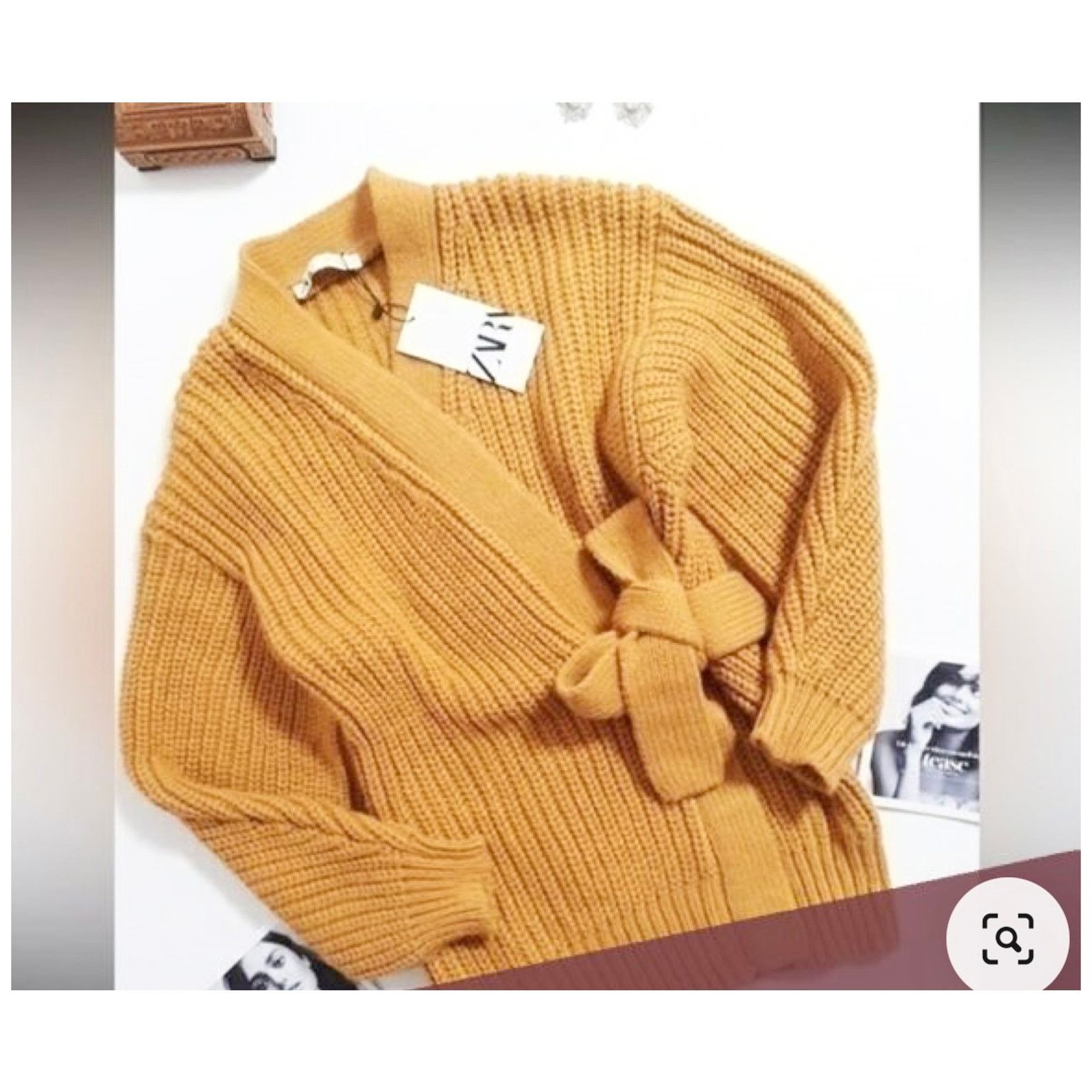 Zara Zara Cream Beige Ribbed Knit Tie Waist Oversized Sweater Size L / US 10 / IT 46 - 10 Thumbnail