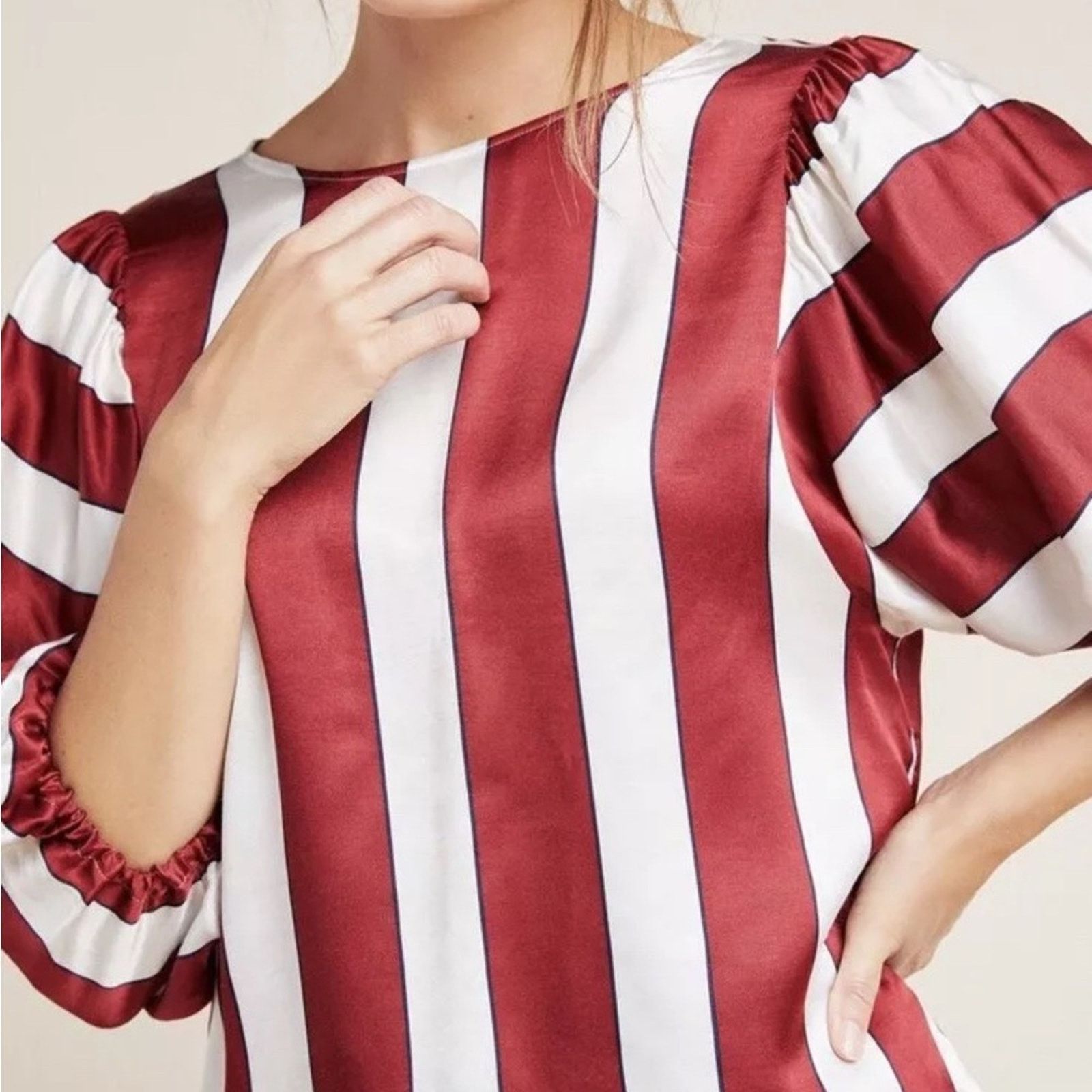 Anthropologie Anthropologie Maeve Maria Striped Blouse Top Puff Sleeve 10 Size L / US 10 / IT 46 - 3 Thumbnail