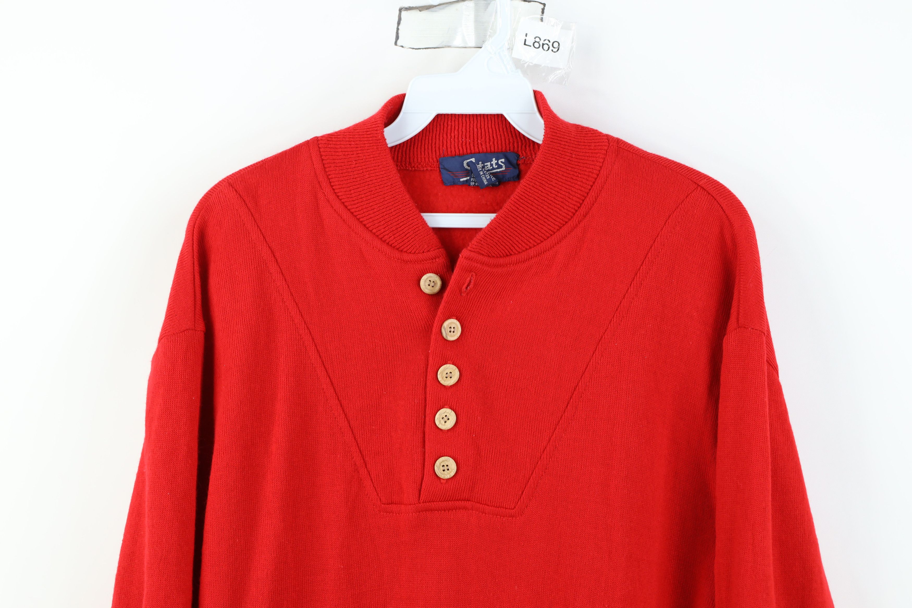 Vintage Vintage 70s Streetwear Knit Henley Sweater Red Acrylic Size US XL / EU 56 / 4 - 2 Thumbnail