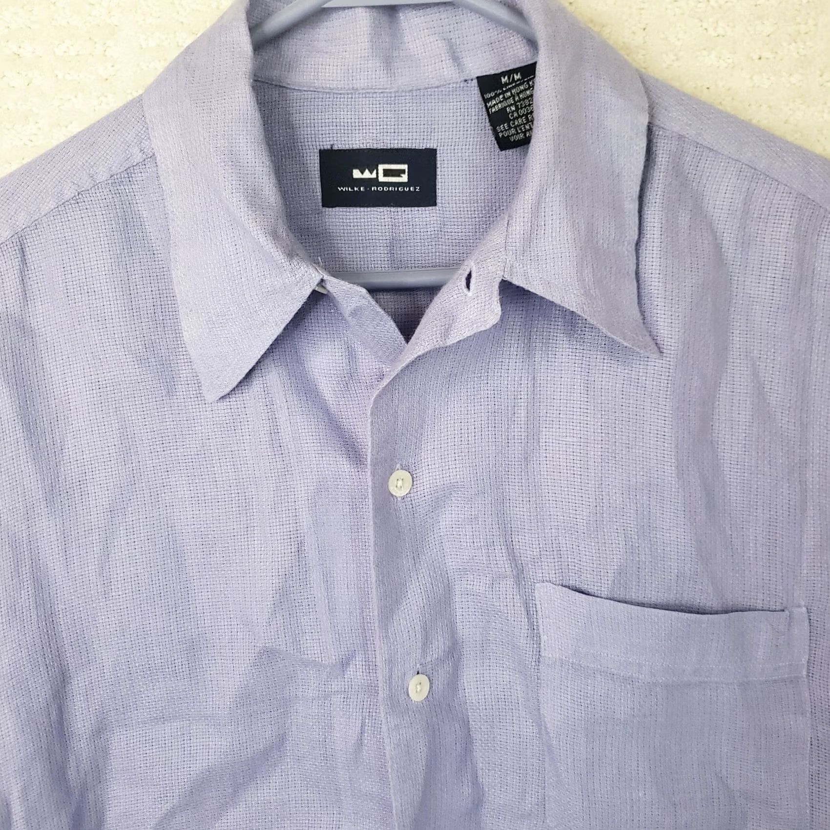 Vintage Wilke-Rodriguez Shirt Button-Front 100% Linen Purple M Mens Short Sleeve Long Sleeve? Size US M / EU 48-50 / 2 - 4 Thumbnail