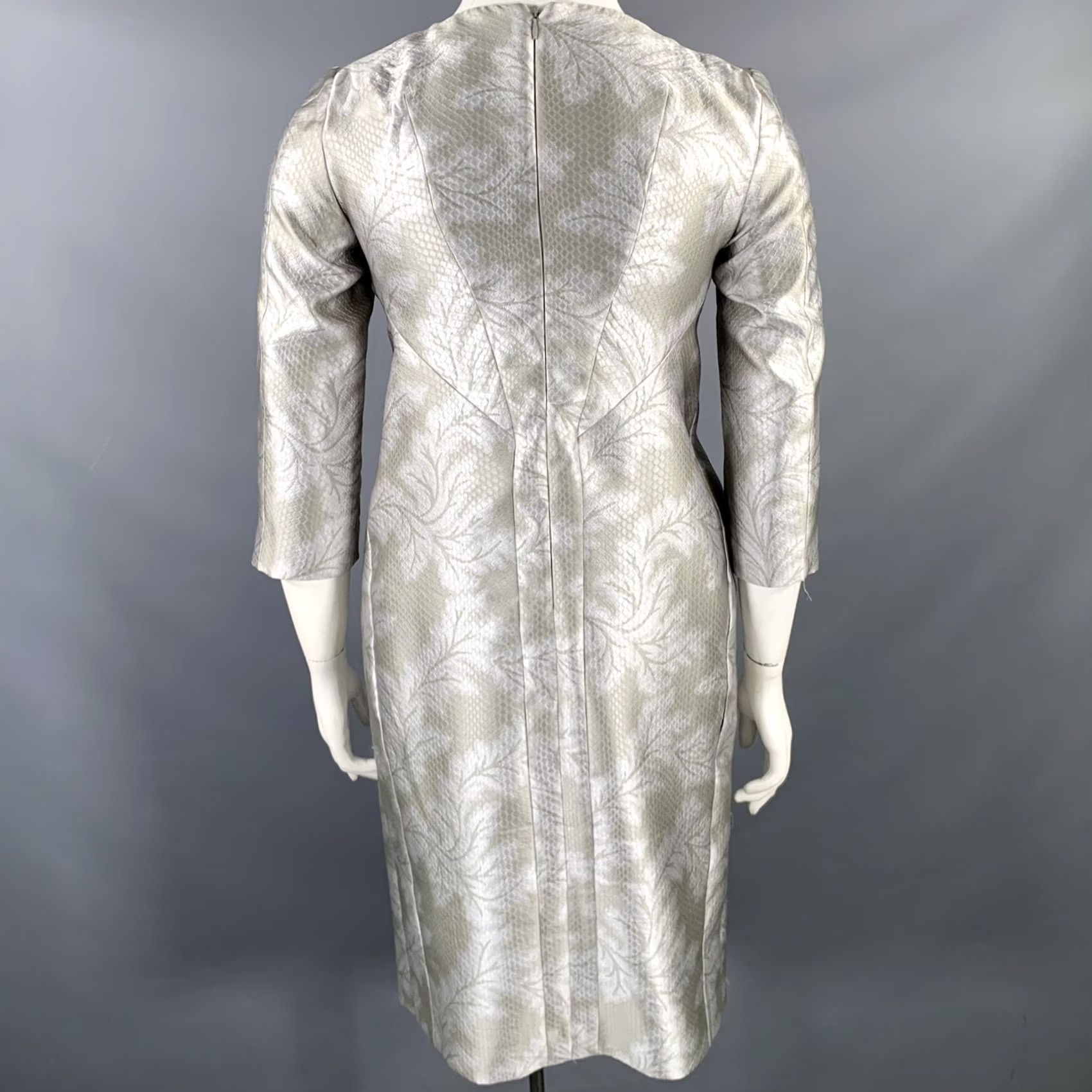 Jil Sander JIL SANDER Dress Size 10 Grey Silver Polyester Silk Embossed A-Line Women Size L / US 10 / IT 46 - 4 Thumbnail