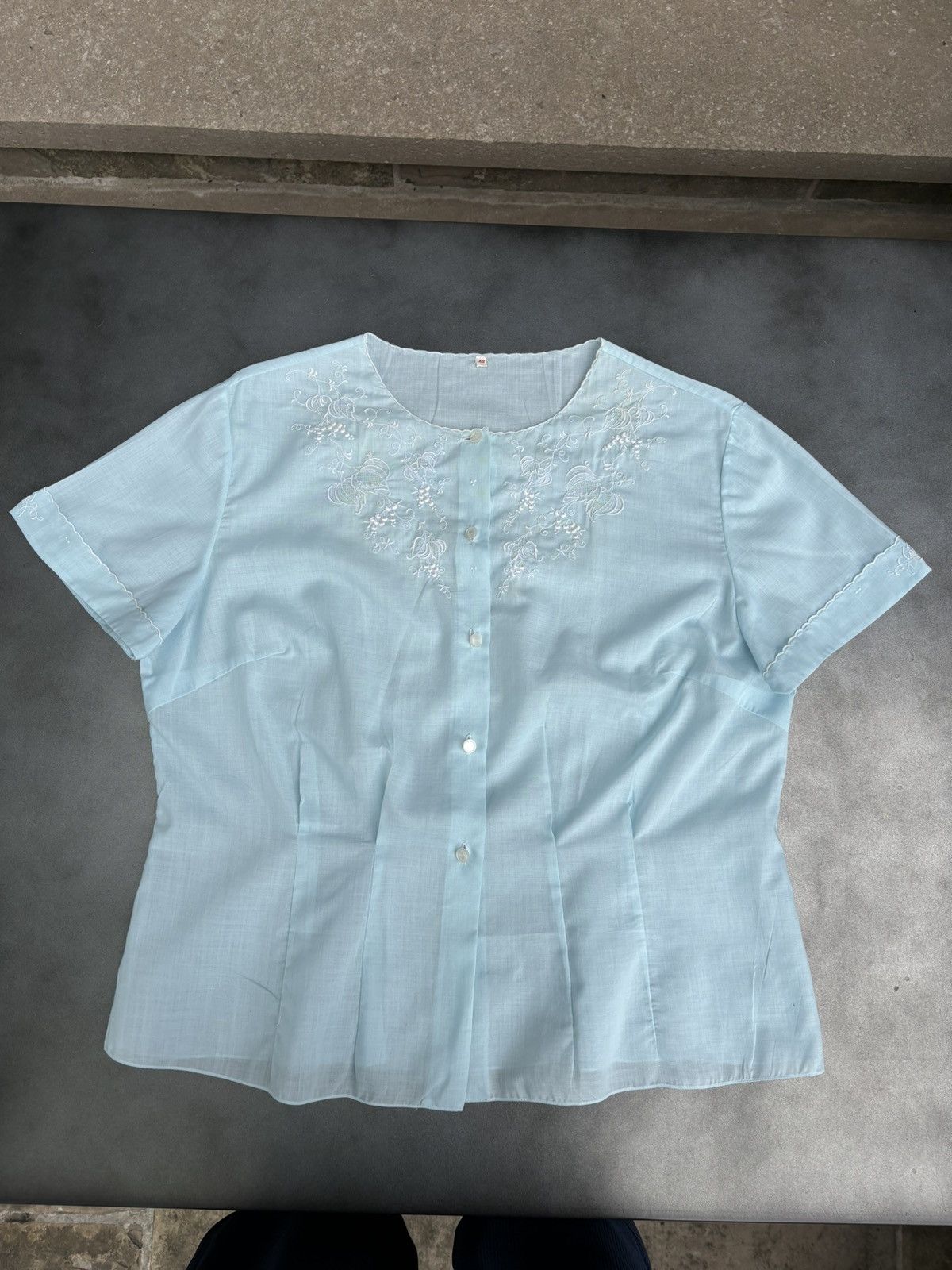 Vintage Vintage Sheer Shortsleeve Embroidered Seethrough 70s 60s 50s Size M / US 6-8 / IT 42-44 - 9 Thumbnail