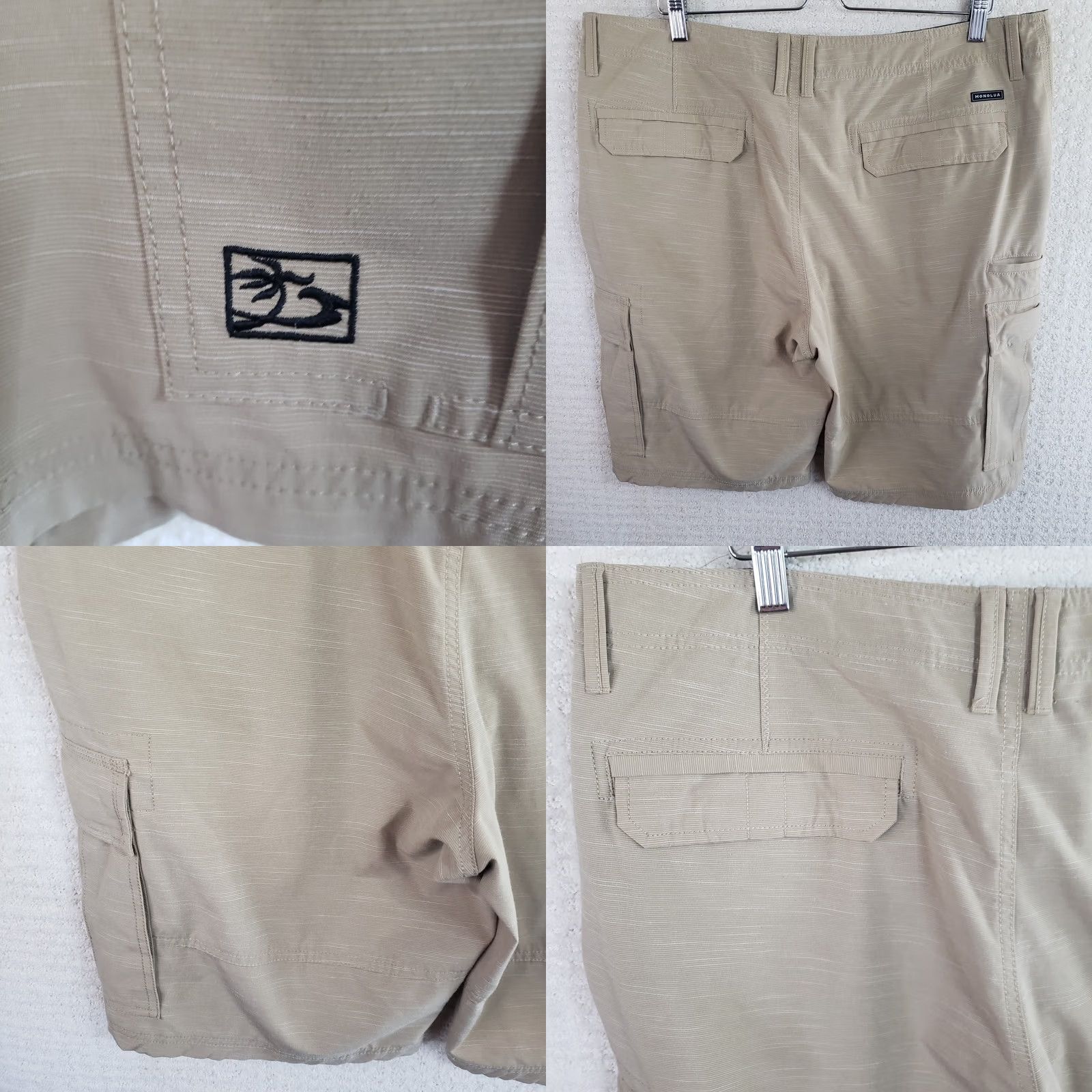 Vintage HONOLUA Cargo Shorts Men 38x10 Beige Poly Cotton Spandex Flat Front Casual Beach Size US 38 / EU 54 - 8 Thumbnail