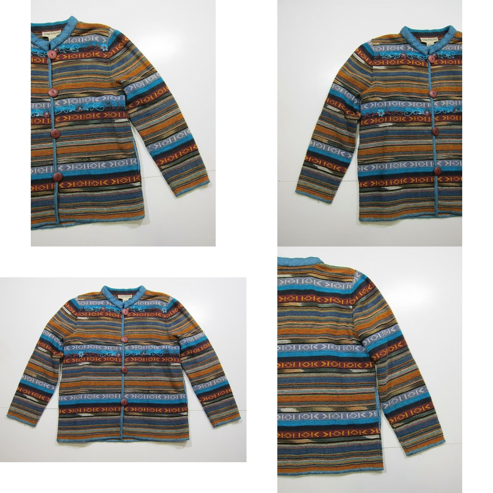 Vintage VINTAGE Think Positive Woven Cotton Blue Orange Ethnic Button-Down Jacket Women Small Size S / US 4 / IT 40 - 8 Thumbnail