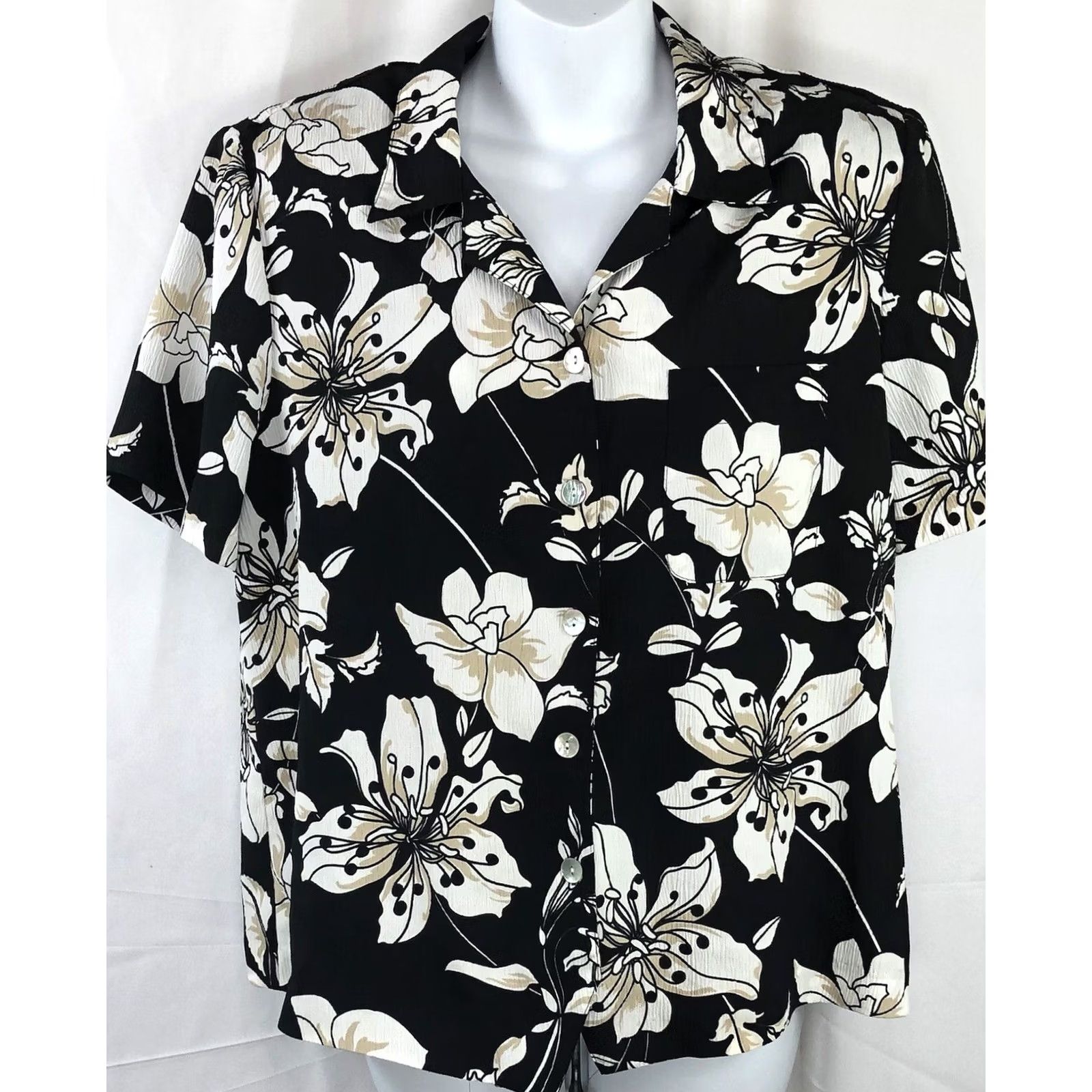 Vintage Alfred Dunner Hawaiian Shirt Top 14 Black Floral Short Sleeve Blouse Casual Beach Tropical Women XS-XL Size XL / US 12-14 / IT 48-50 - 5 Thumbnail