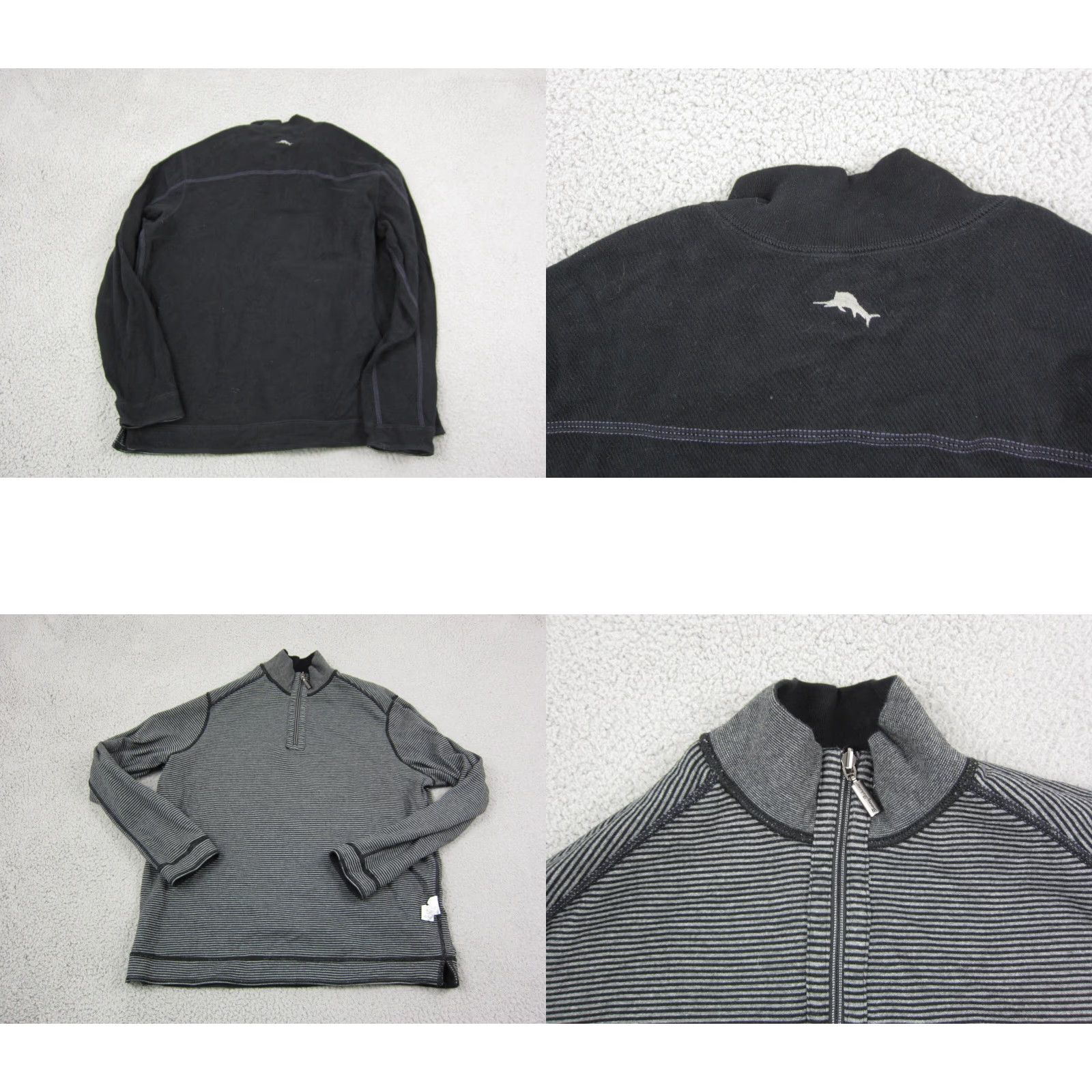 Tommy Bahama Tommy Bahama Sweatshirt Mens Adult Medium Black Striped Reversible 1/4 Zip Knit Mock Neck Pullover Zip Front Sweater 90s Theme Size US M / EU 48-50 / 2 - 8 Thumbnail